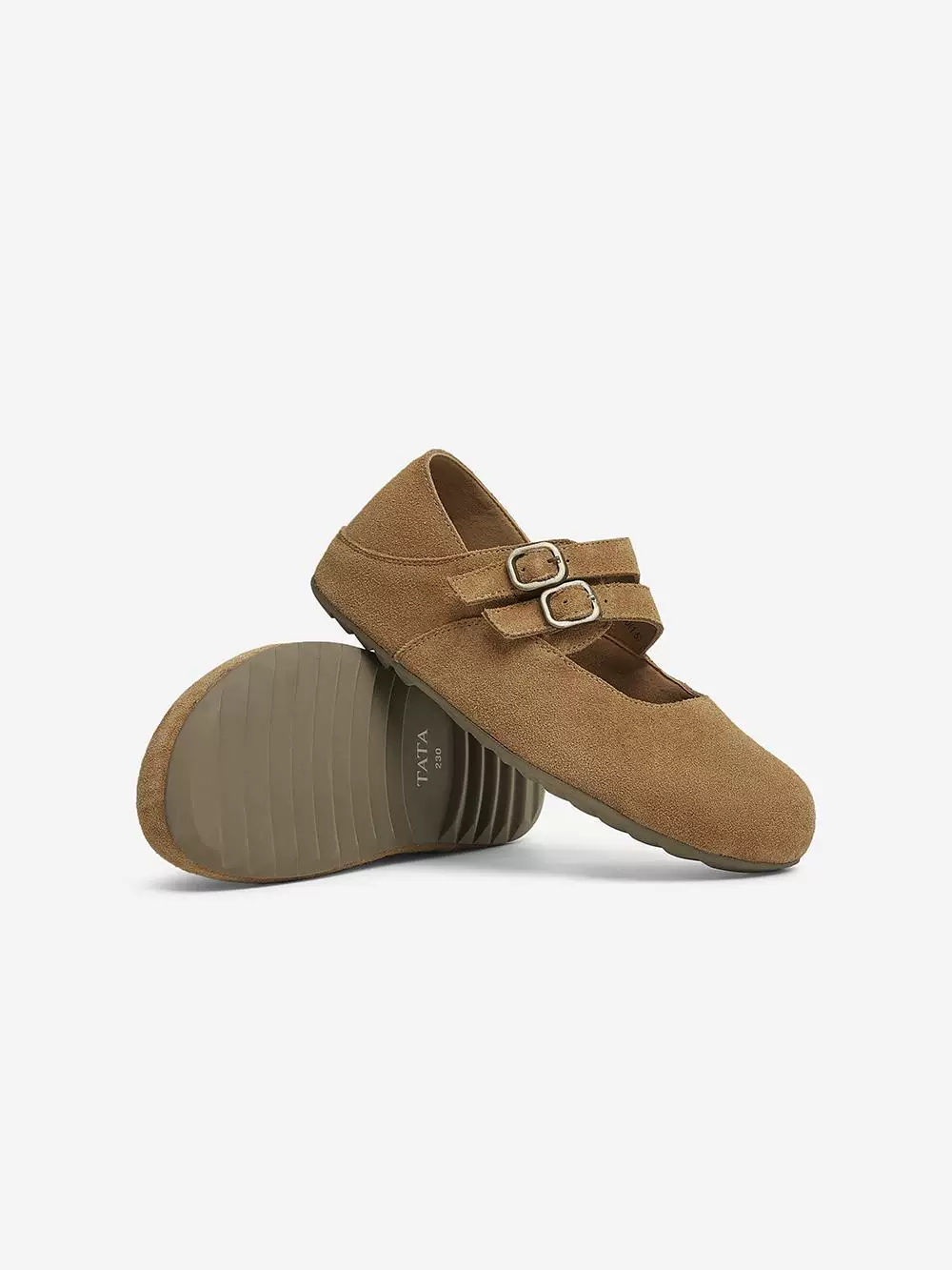 Giày Birkenstock da thật TATA retro nữ màu nâu giày đế bằng mùa xuân mẫu mới CGC02AQ5