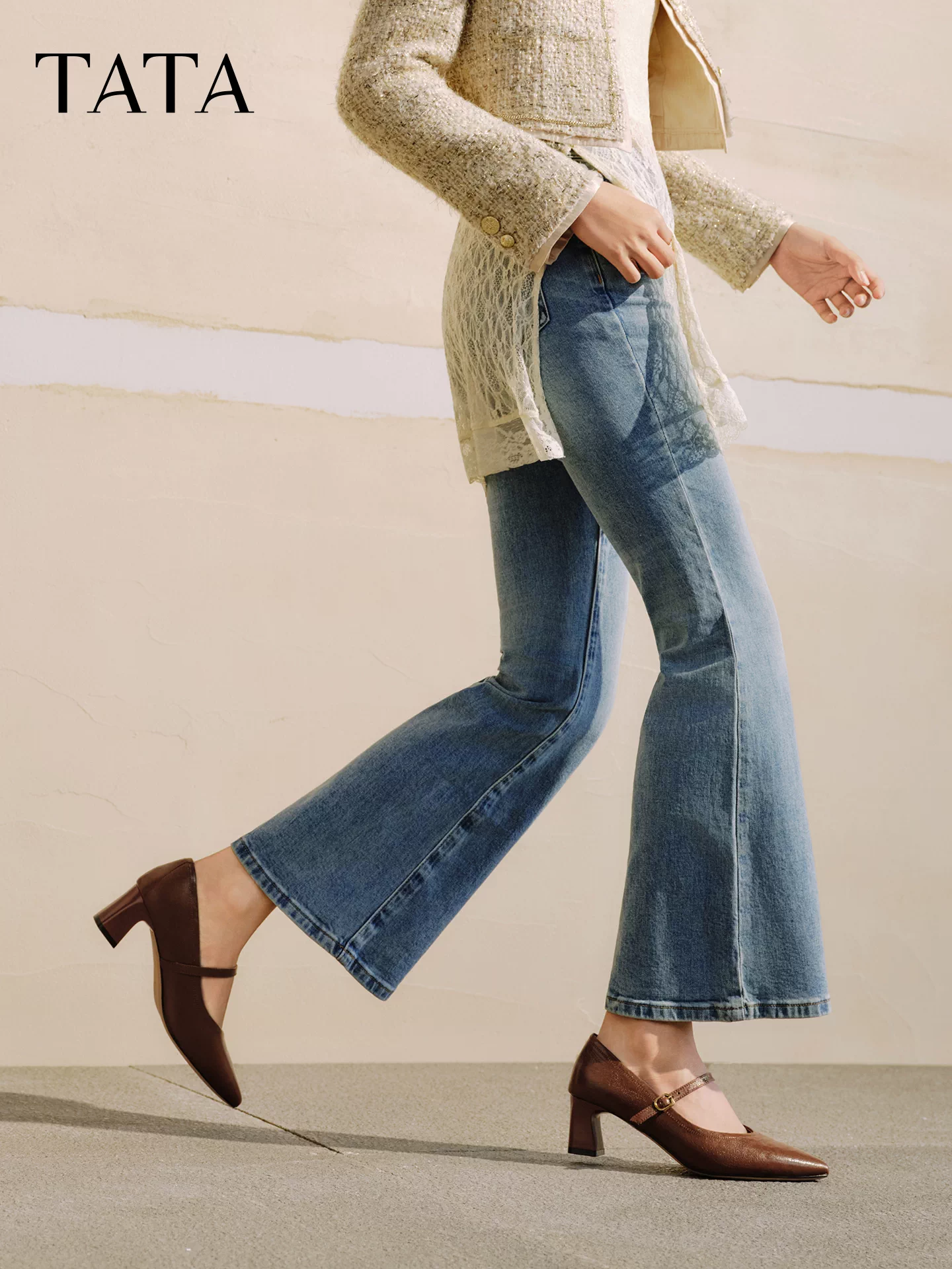 Giày Nữ TATA 2025 Mùa Đông Giày Đế Thấp Màu Đen Thanh Lịch Da Cừu Mary Jane XGM03CQ5