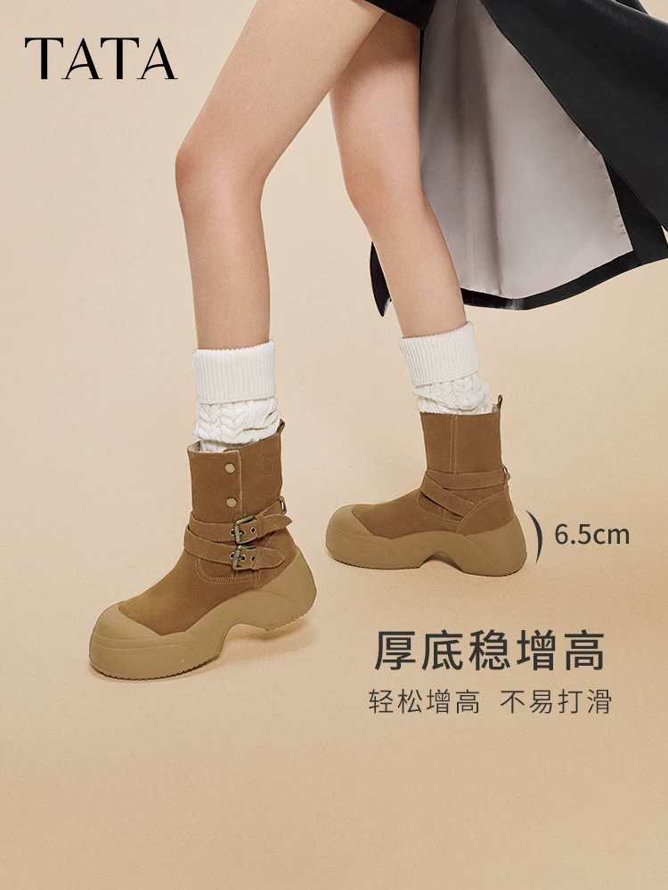 TATA lót lông cừu đế dày gấu bốt đi tuyết bốt nữ bốt cotton ấm áp giày Martin bốt mùa đông CX501DZ4