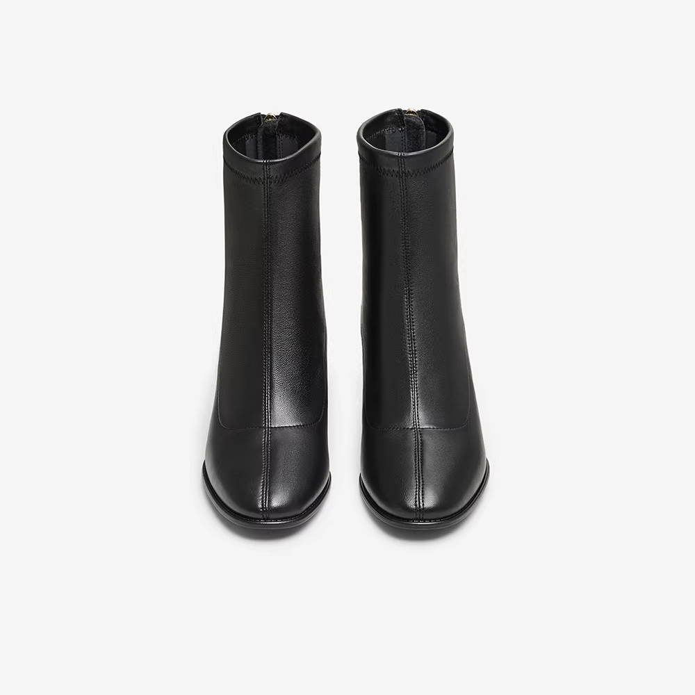 Giày Nữ TATA 2025 Mùa Đông Mới Giày Bốt Thời Trang Giày Bốt Cổ Ngắn Nữ Giày Bốt Cao Gót Màu Đen 7D141DD5