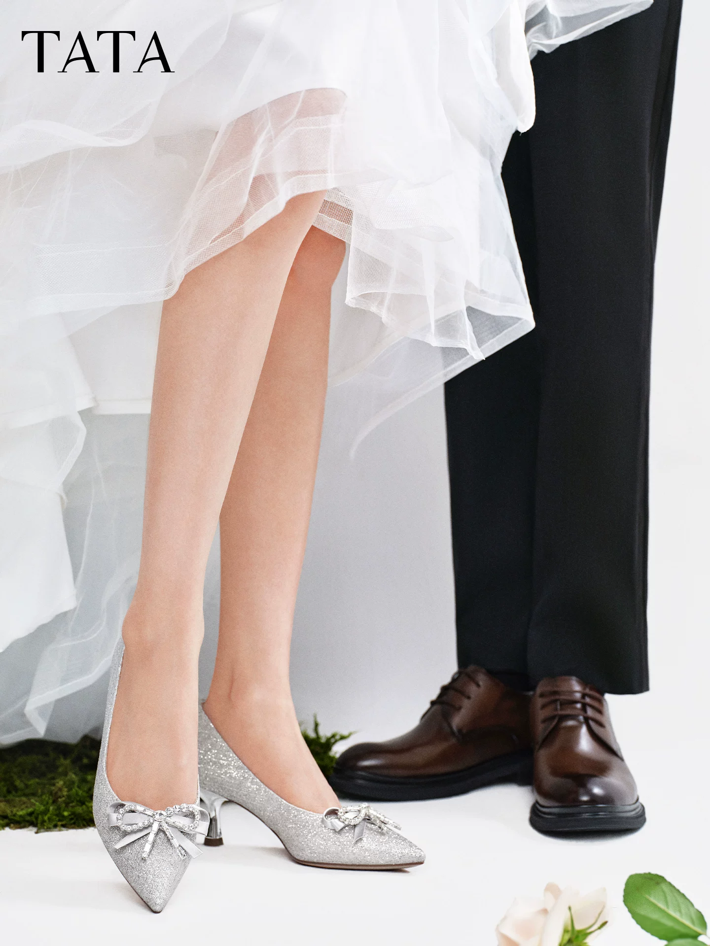 Giày Nữ TATA 2026 Giày Cưới Mùa Xuân Đa Năng Thanh Lịch Nữ Giày Cao Gót Trung Bình Giày Đơn Phù Dâu 7QTA8AQ6