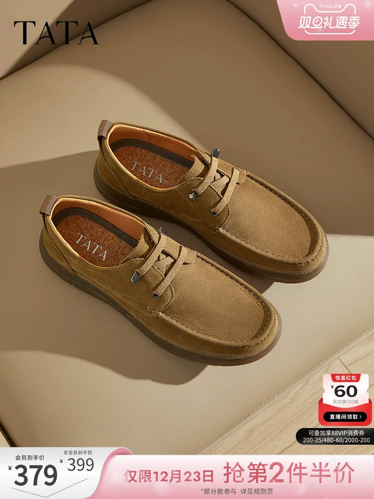 Giày da nam TATA màu nâu công sở, giày thường, giày đế mềm da thật, giày bố, giày nam, mẫu xuân mới