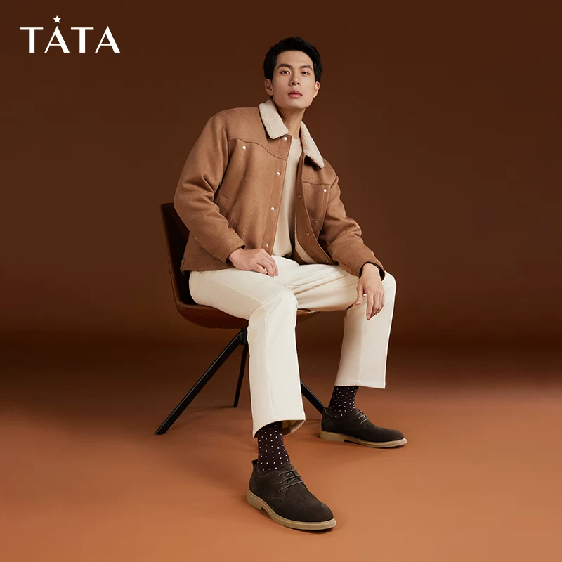 Giày da nam Tata kiểu Anh, phong cách retro, màu trơn, giày bố, mẫu mới mùa đông 2024 VEI01DM3