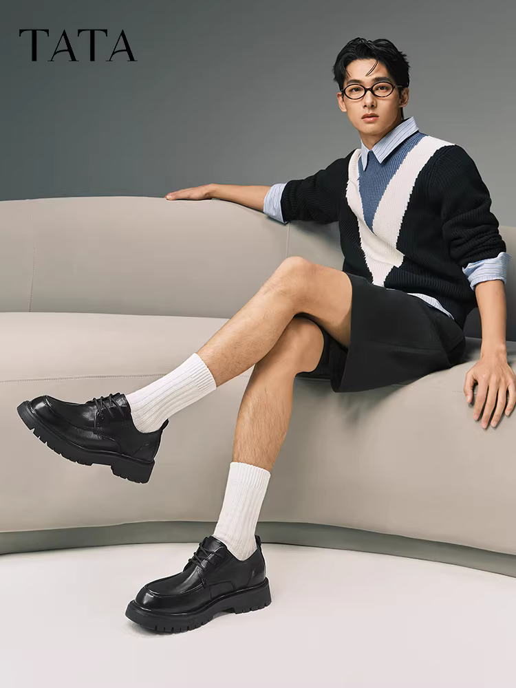 Giày da nam công sở TATA, giày da thật đế dày tăng chiều cao dành cho chú rể, giày derby, giày nam 2025