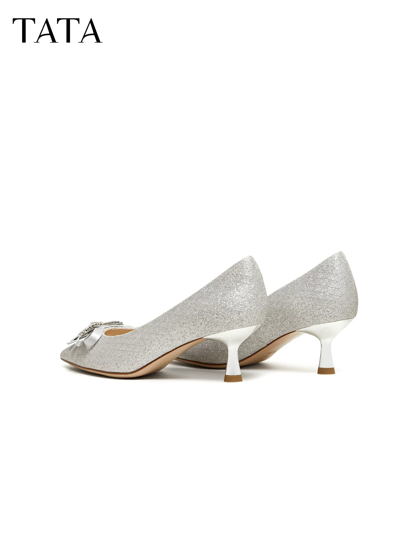 Giày Nữ TATA 2026 Giày Cưới Mùa Xuân Đa Năng Thanh Lịch Nữ Giày Cao Gót Trung Bình Giày Đơn Phù Dâu 7QTA8AQ6