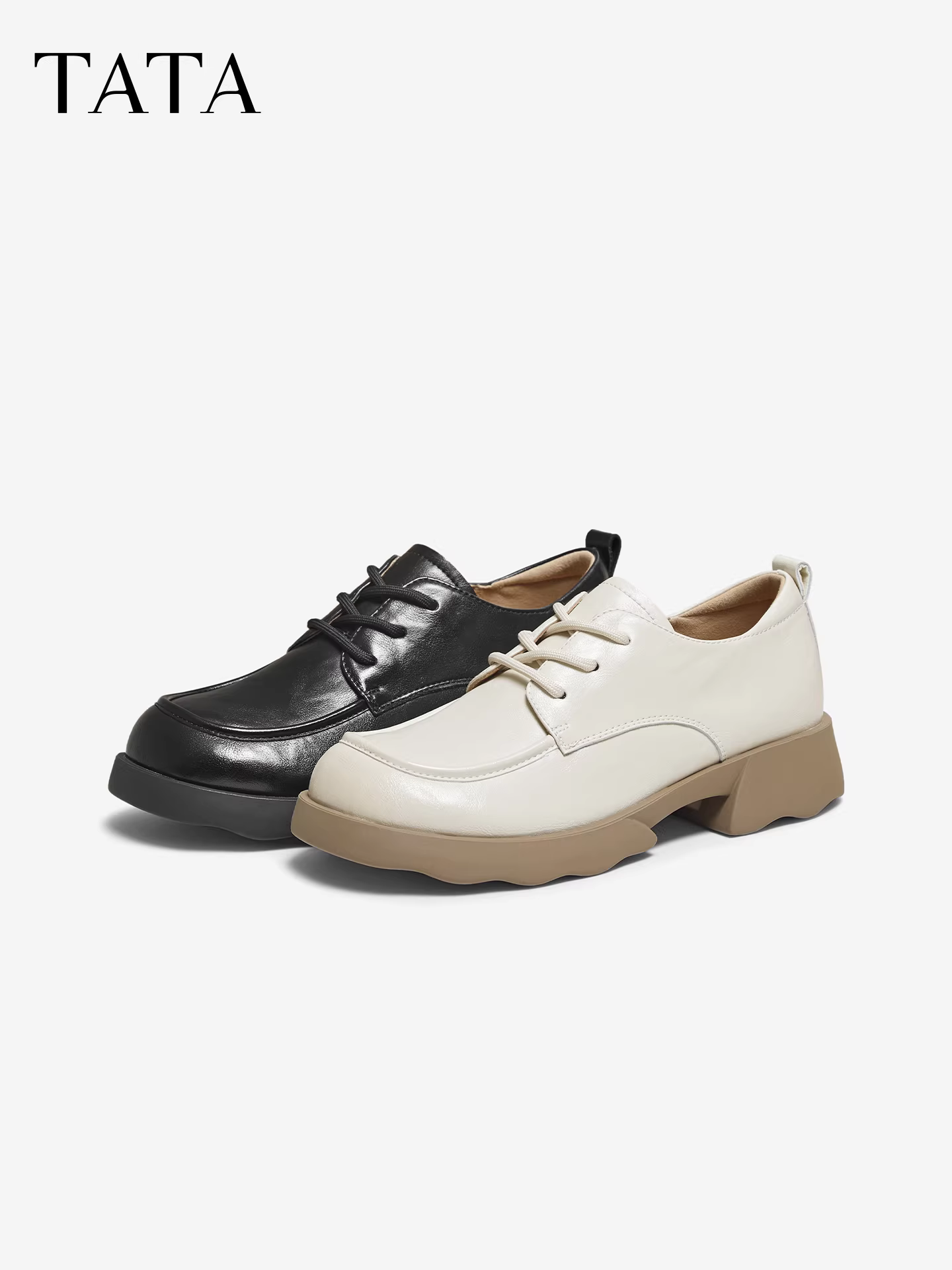 Giày nữ TATA 2025 mùa đông, kiểu dáng cùng trung tâm thương mại, phong cách Anh, giày da nhỏ, gót dày, kiểu Oxford, mẫu mới CWK04CM5