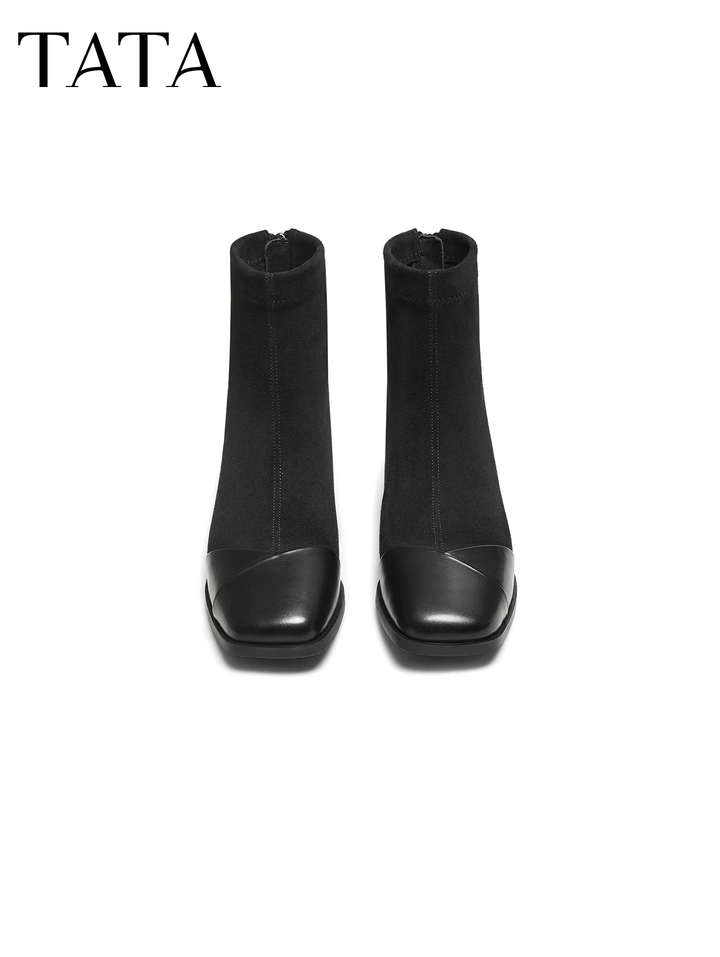 Giày Bốt Nữ TATA 2025 Giày Bốt Thời Trang Mới Đa Năng Giảm Béo Giày Bốt Ngắn Gót Chunky CE501DD5
