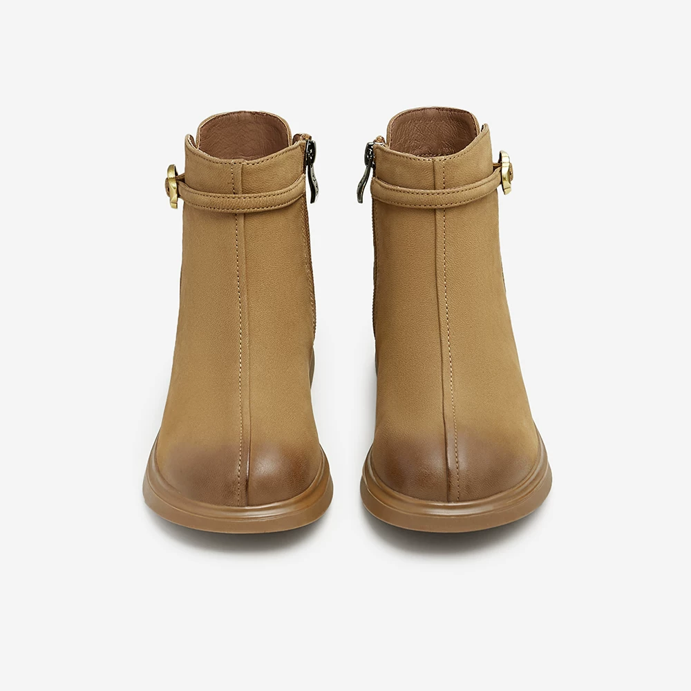 Giày bốt ngắn da cừu gót dày của Tata dành cho nữ, giày bốt thời trang đi làm lót lông cừu, giày mùa đông mới CCM01DD4