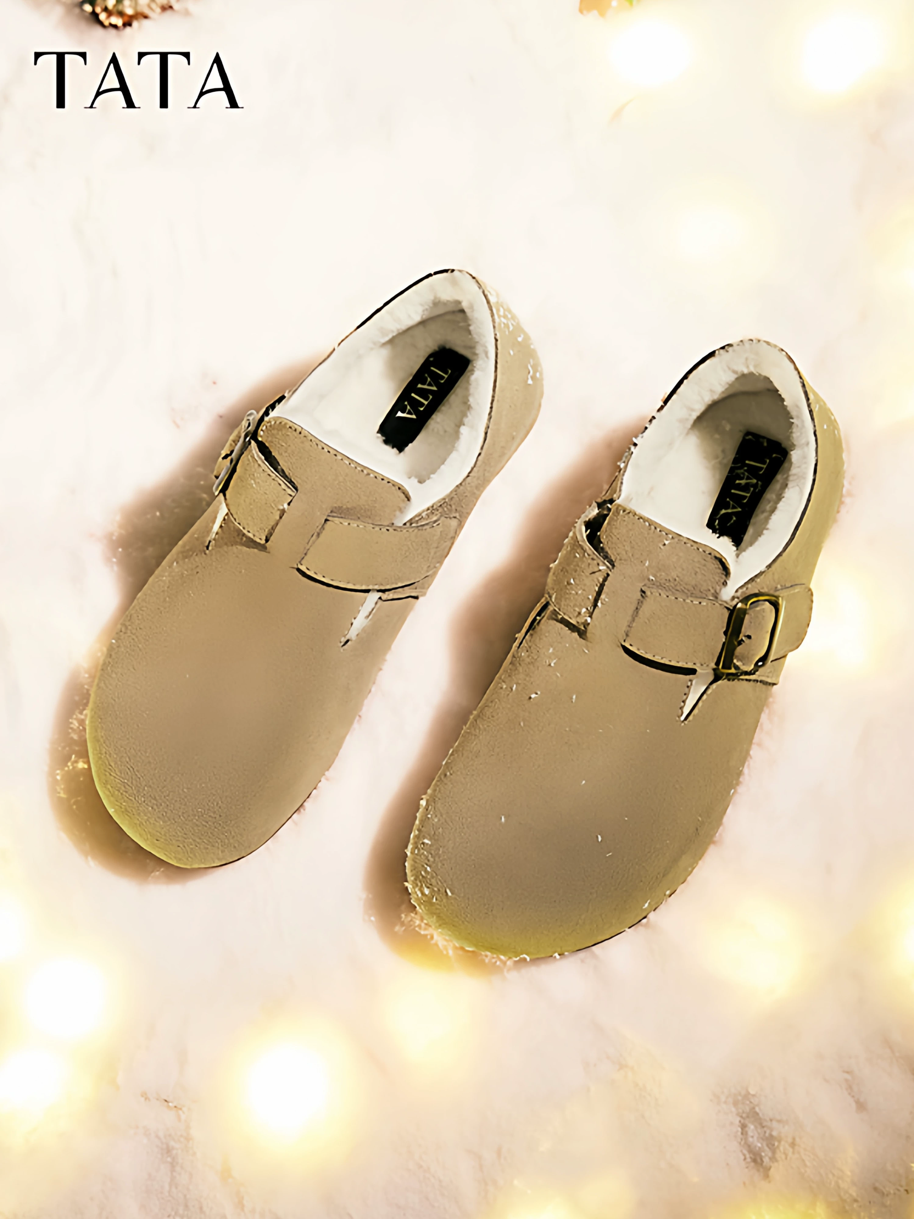 Giày TATA Birkenstock nữ 2025 kiểu mới lông nhung mềm mại, kiểu lười giữ ấm bằng cotton CGW05AM5