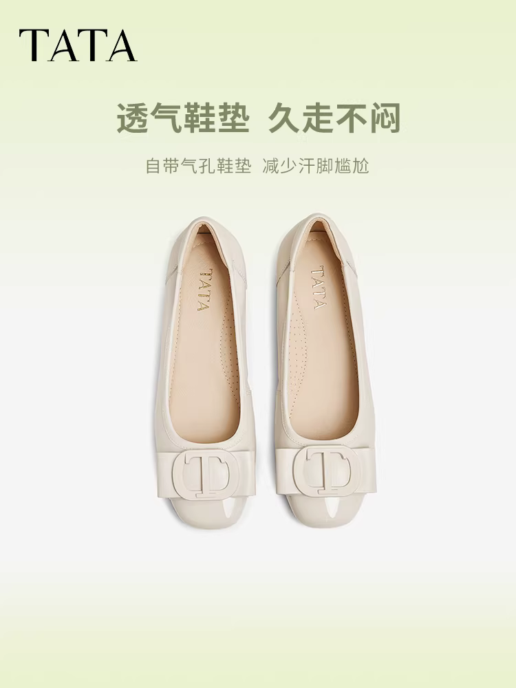 Giày thường ngày màu trắng TATA dành cho nữ, giày đi làm, giày cao gót đế dày da thật mới X8MA6AQ5