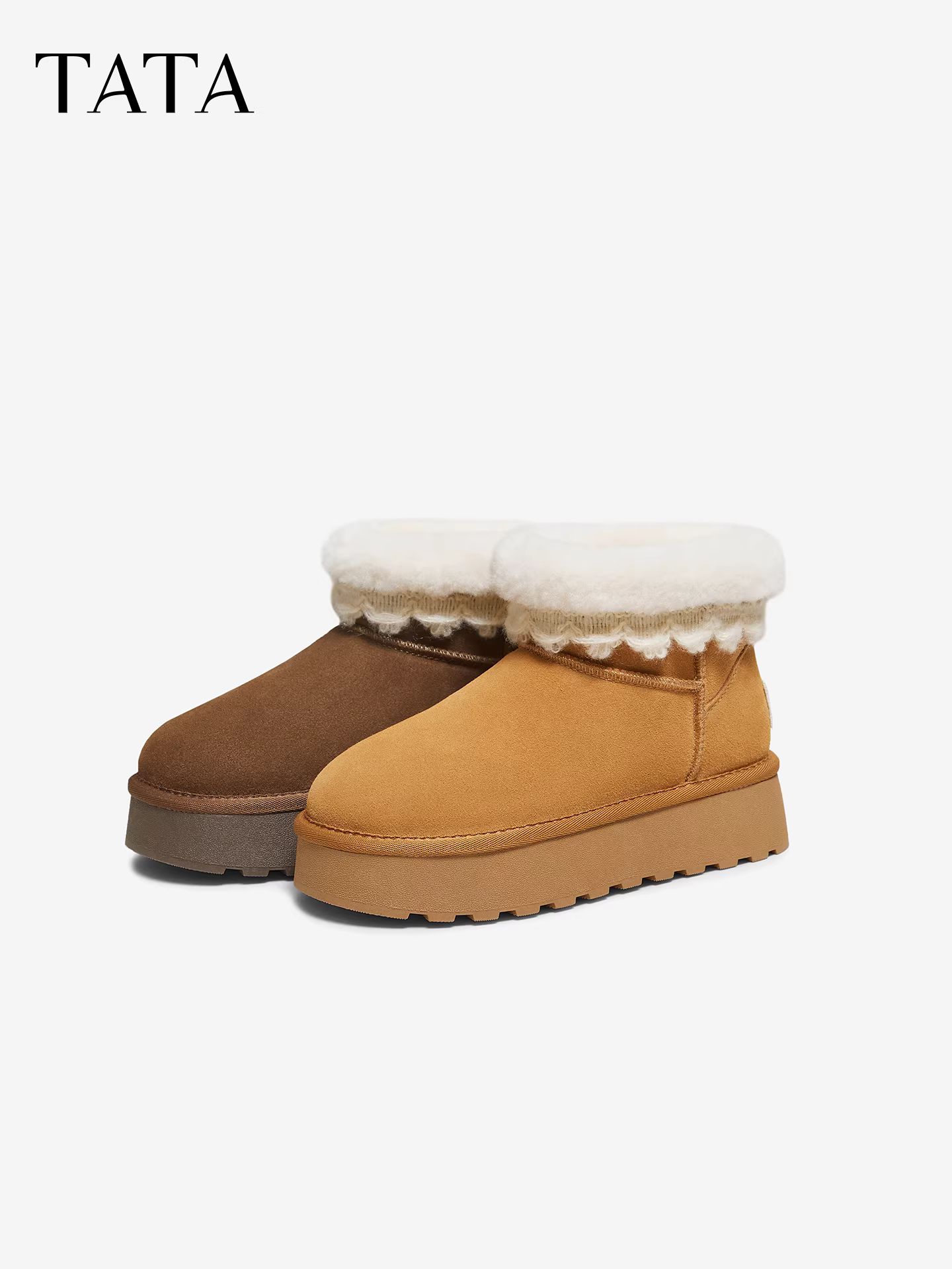 TATA giày đi tuyết của anh ấy/giày mùa đông 2025 giày nữ sang trọng lông xù giày cotton ấm đế dày CWW04DD5