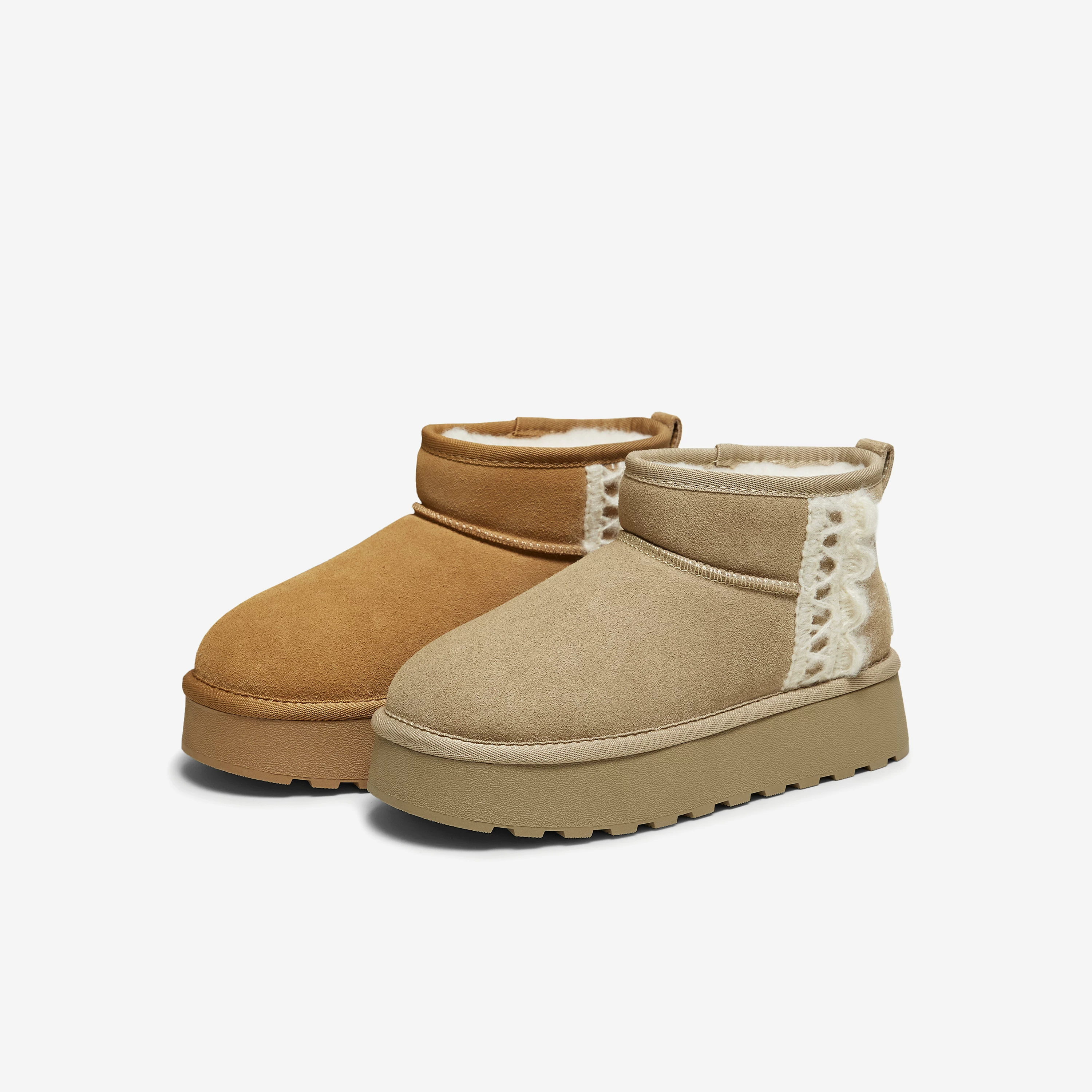 Giày bốt tuyết TATA mùa đông 2025 mới, đế dày, lót bông, có lông và giày dày dặn CWW03DD5