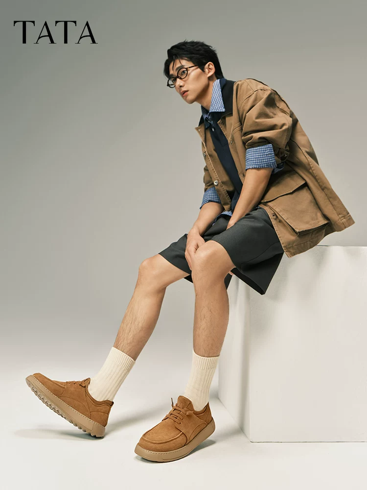 Giày nam TATA phong cách Anh quốc màu nâu giày công sở giày da nam thoáng khí da thật giày công sở nam 2025