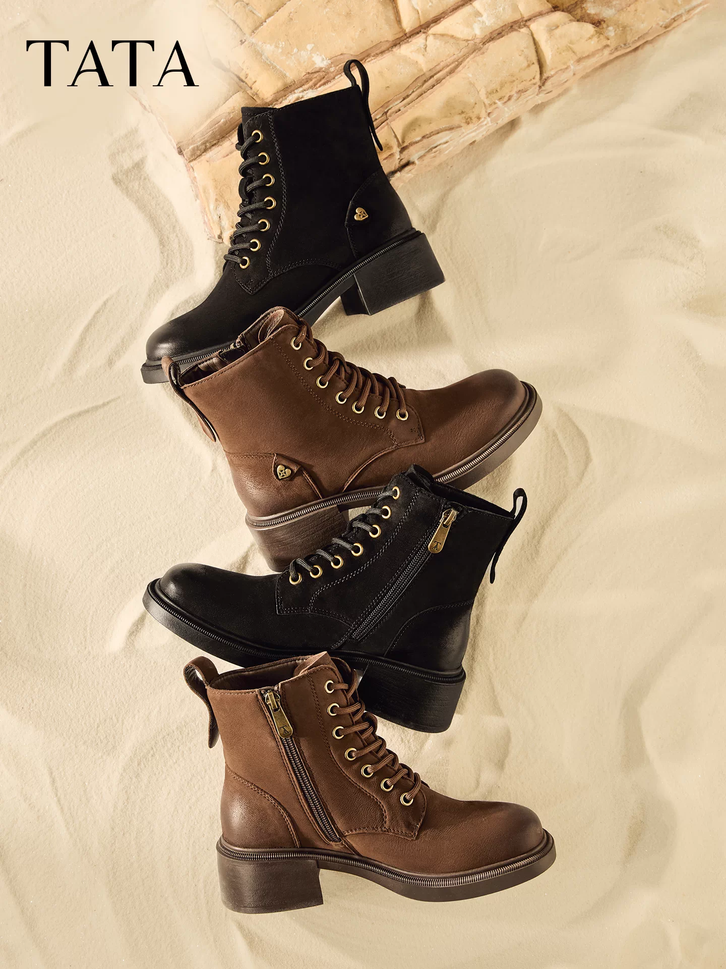 Giày Bốt Nữ TATA 2025 Mùa Đông Mới Vintage Giày Bốt Martin Giày Bốt Thời Trang Đa Năng Giày Bốt Ngắn WZQ03DD5