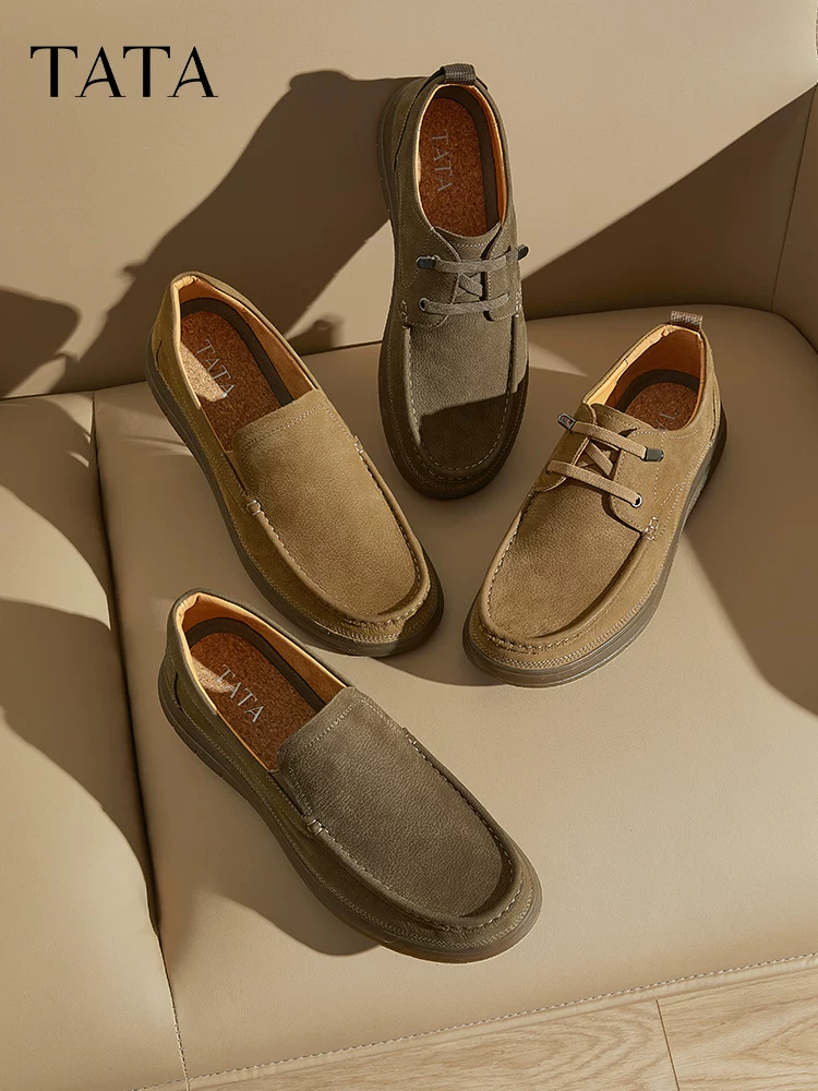 Giày da nam TATA màu nâu công sở, giày thường, giày đế mềm da thật, giày bố, giày nam, mẫu xuân mới