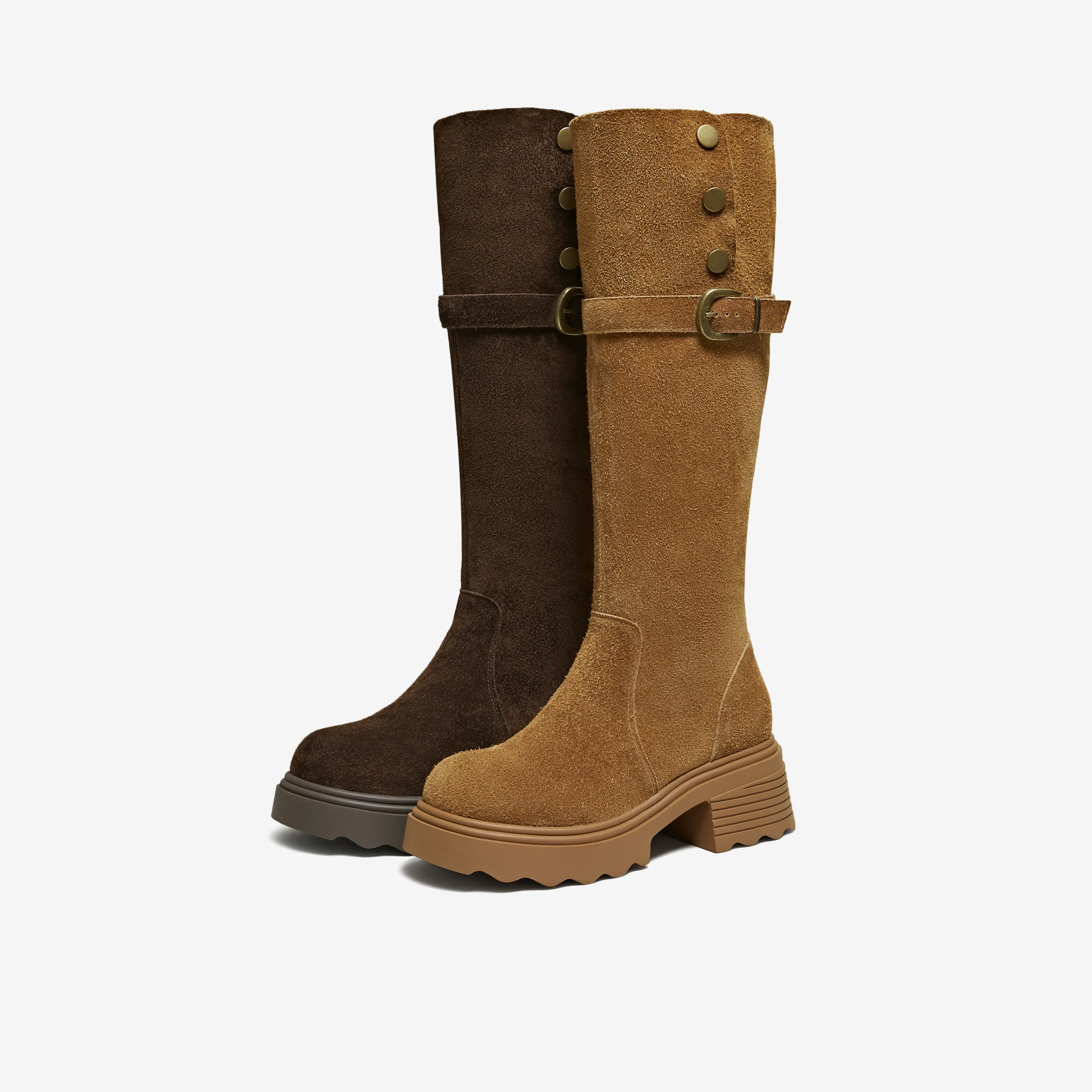 Giày Bốt Dài TATA 2025 Mùa Đông Da Bò Đa Năng Nữ Giày Bốt Dài Cổ Cao Phong Cách Retro Giày Bốt Tây JXH01DC5