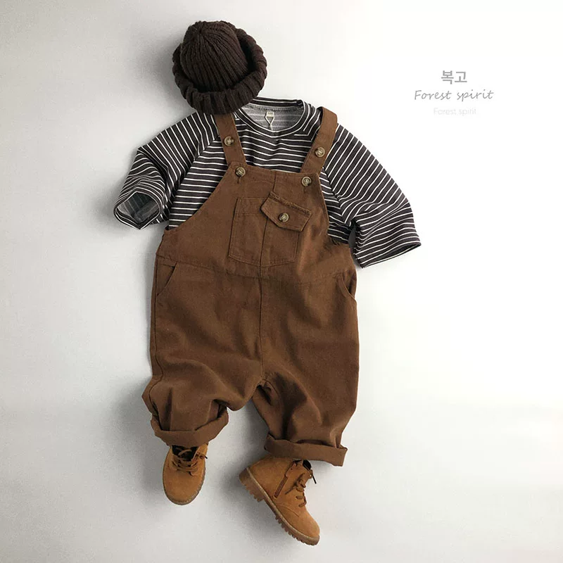 Phong cách cổ điển sang trọng~ Quần yếm trẻ em kiểu Hàn Quốc mẫu xuân thu cho bé trai và bé gái, trang phục một mảnh cotton nguyên chất rộng rãi hợp thời trang.