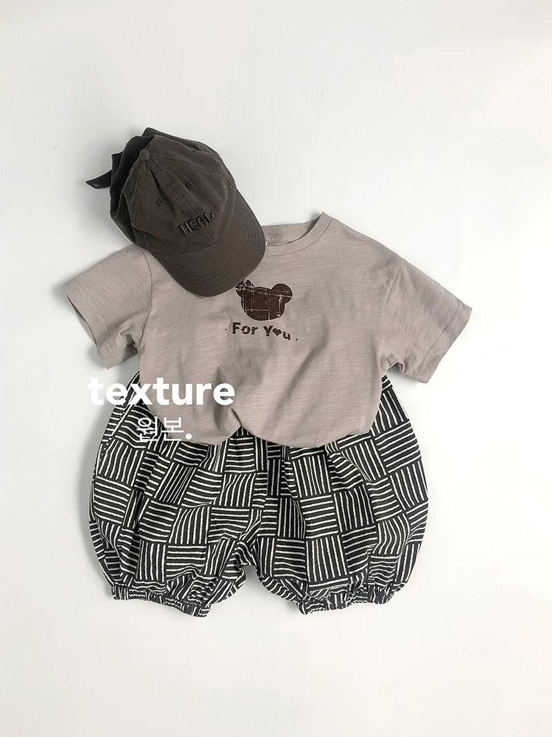 Thiết kế hình gấu đơn giản~chất liệu cotton tre mềm mỏng~Áo thun ngắn tay in hình hoạt hình phong cách Hàn Quốc mùa hè dành cho trẻ em sành điệu cho bé trai và bé gái.