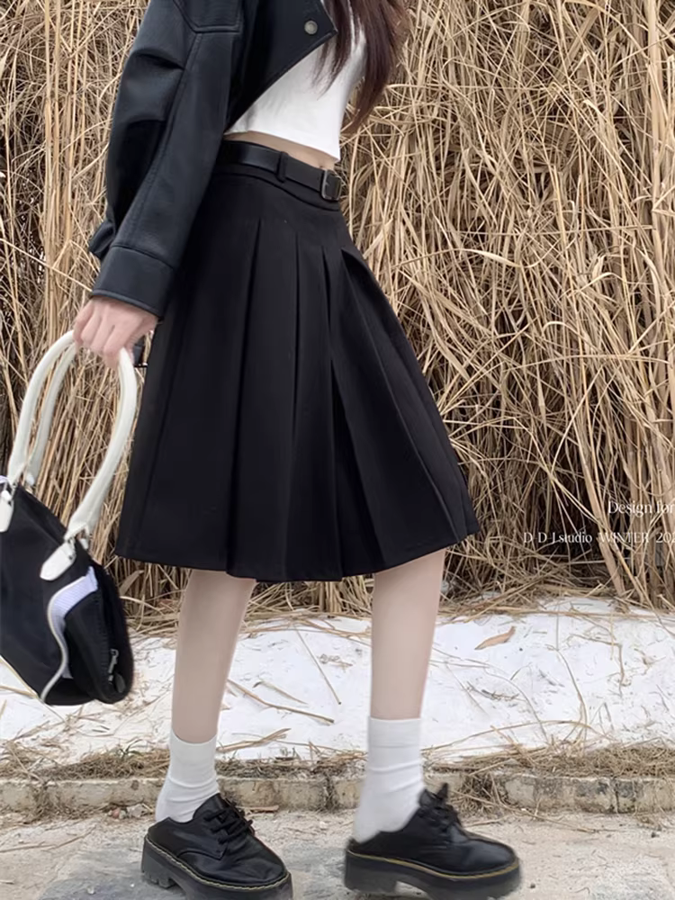 Váy len màu xám cho nữ, váy len xếp ly dài trung bình mùa thu đông, váy len rất đẹp, váy len dài