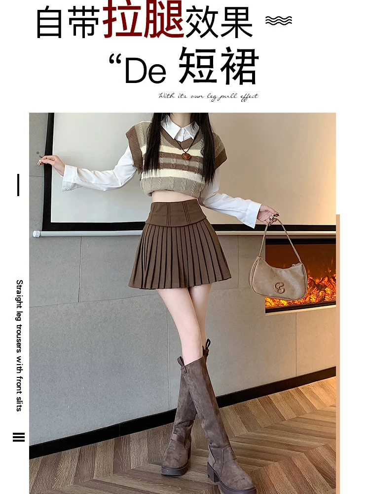 Váy len trắng dành cho nữ, phong cách thu đông, váy len xếp ly, váy nửa thân kiểu dáng hot được ưa chuộng năm nay, váy chữ A, váy ngắn JK.
