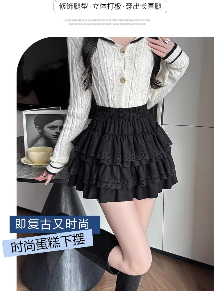 Váy nhung đen cho nữ, váy thu đông, váy bánh nhiều tầng, váy tutu kiểu múa ba lê, áo len kèm váy, váy ngắn