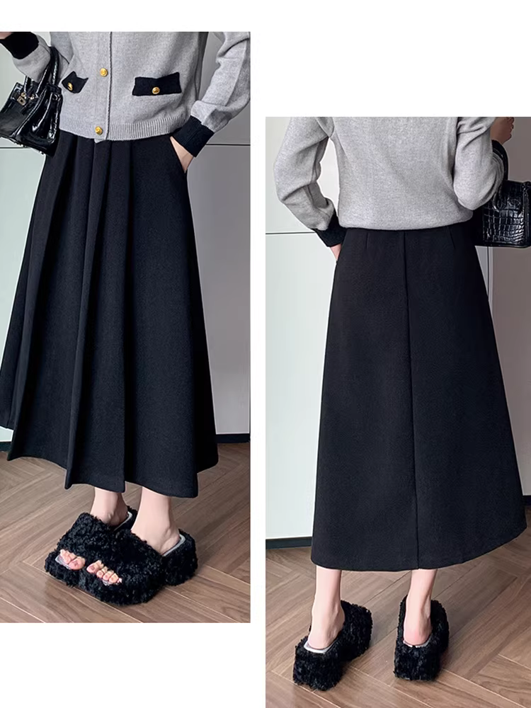 váy len cho nữ, váy len dài vừa phải mùa thu đông, váy dài, váy chữ a, váy dù, váy nửa thân