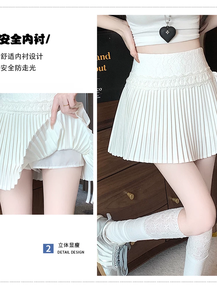 Váy xếp ly màu trắng, váy xếp tầng viền ren xuân hè dành cho nữ, váy nửa thân JK, váy chữ A lưng cao, váy ngắn nóng bỏng.