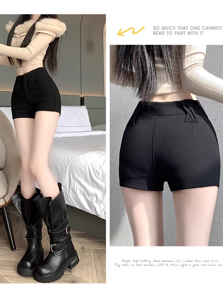 Quần short đen cho nữ, quần xuân thu, quần cạp thấp sành điệu, quần legging, quần short, quần bootcut.