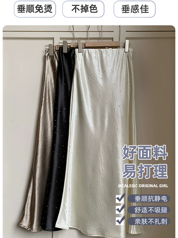 Váy satin, váy acetate mùa hè, váy ôm hông dài ngang đùi, váy đính đá cao eo, váy sequin, váy đuôi cá