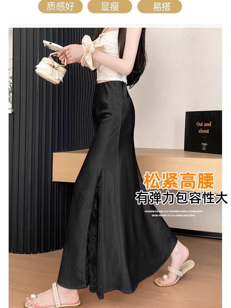 Váy satin acetate nữ, váy bút chì dài mùa hè viền ren, váy xẻ tà, váy đuôi cá cao eo, váy dài.