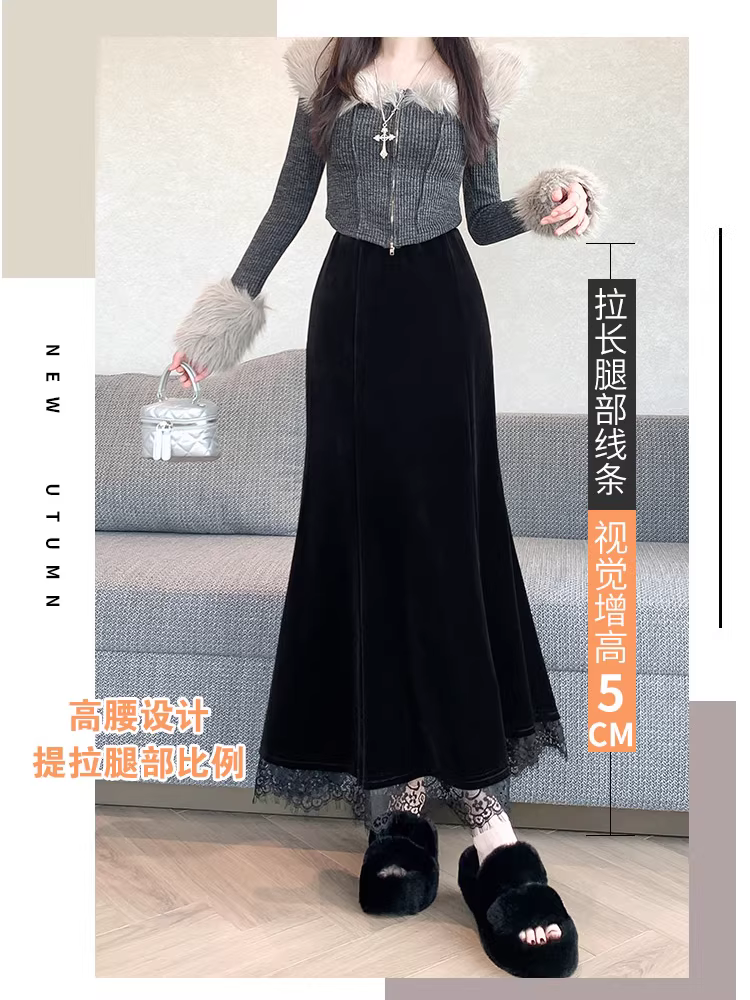 Váy midi nhung nữ, thu đông, váy bút chì, váy đuôi cá, váy nhung, váy liền thân, váy dài