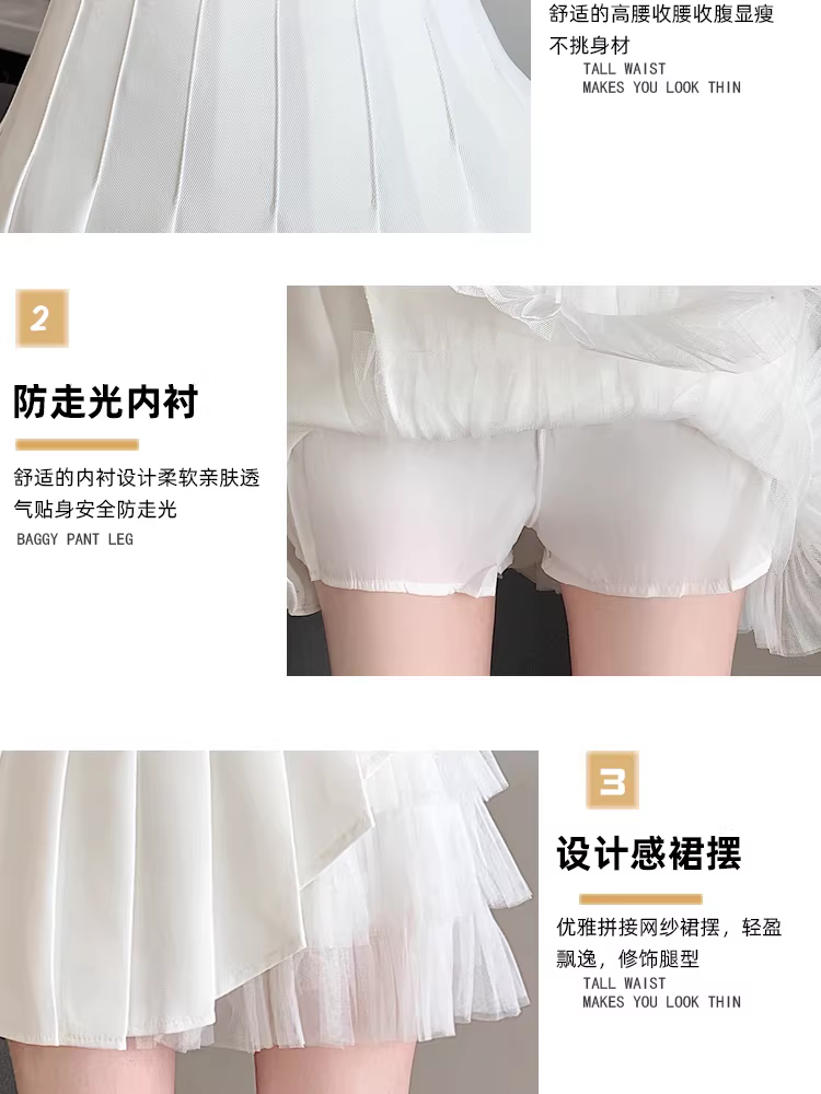 Váy nửa thân màu trắng dành cho nữ, váy xếp ly lưới bất đối xứng mùa hè, váy chữ A cao eo mới năm 2025, váy JK, váy ngắn.