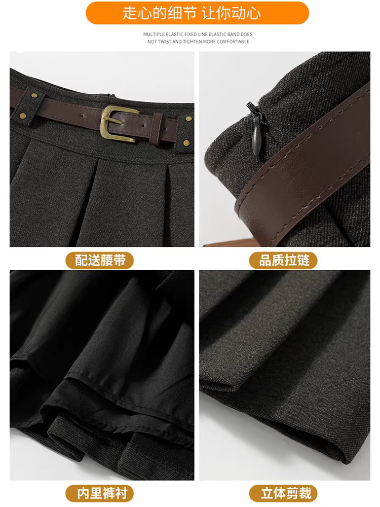 Váy len màu xám cho nữ, váy len mùa thu đông, váy xếp ly, váy lưng cao phối áo len, váy ngắn xếp ly