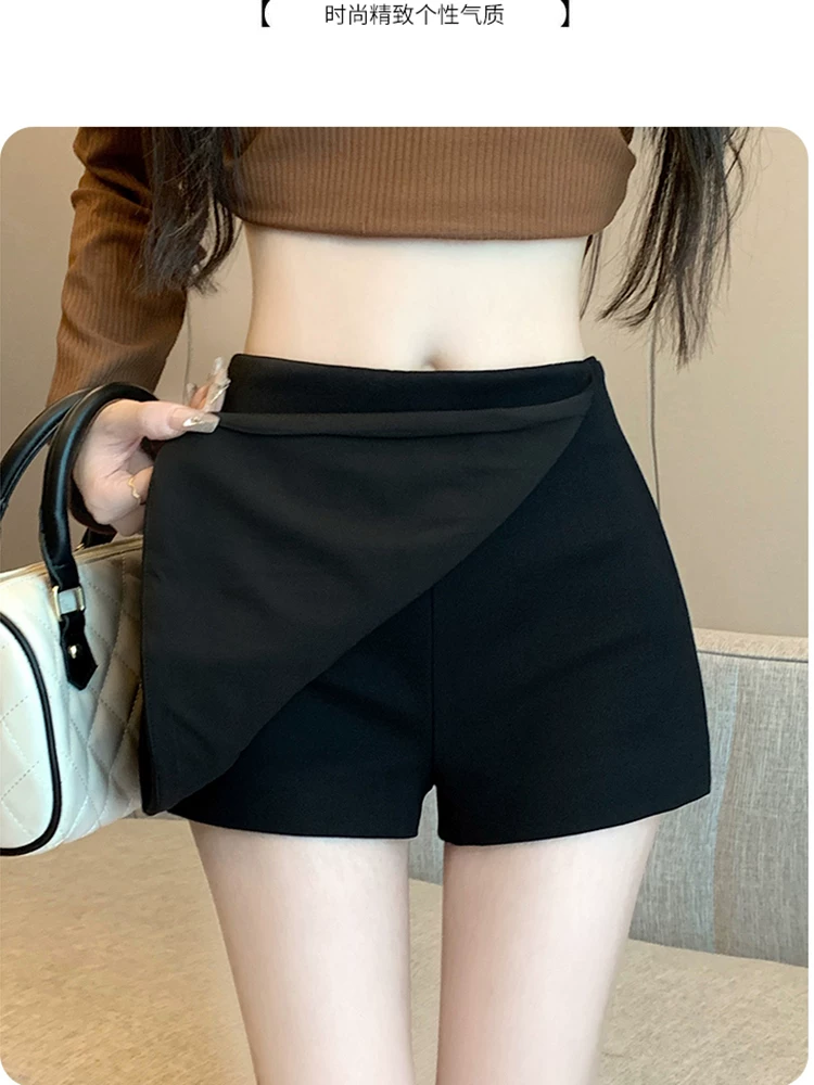 Váy không đều kiểu dáng Váy nữ quần tây Váy hai trong một quần giả hai mảnh váy nửa thân màu đen váy ôm hông váy siêu ngắn