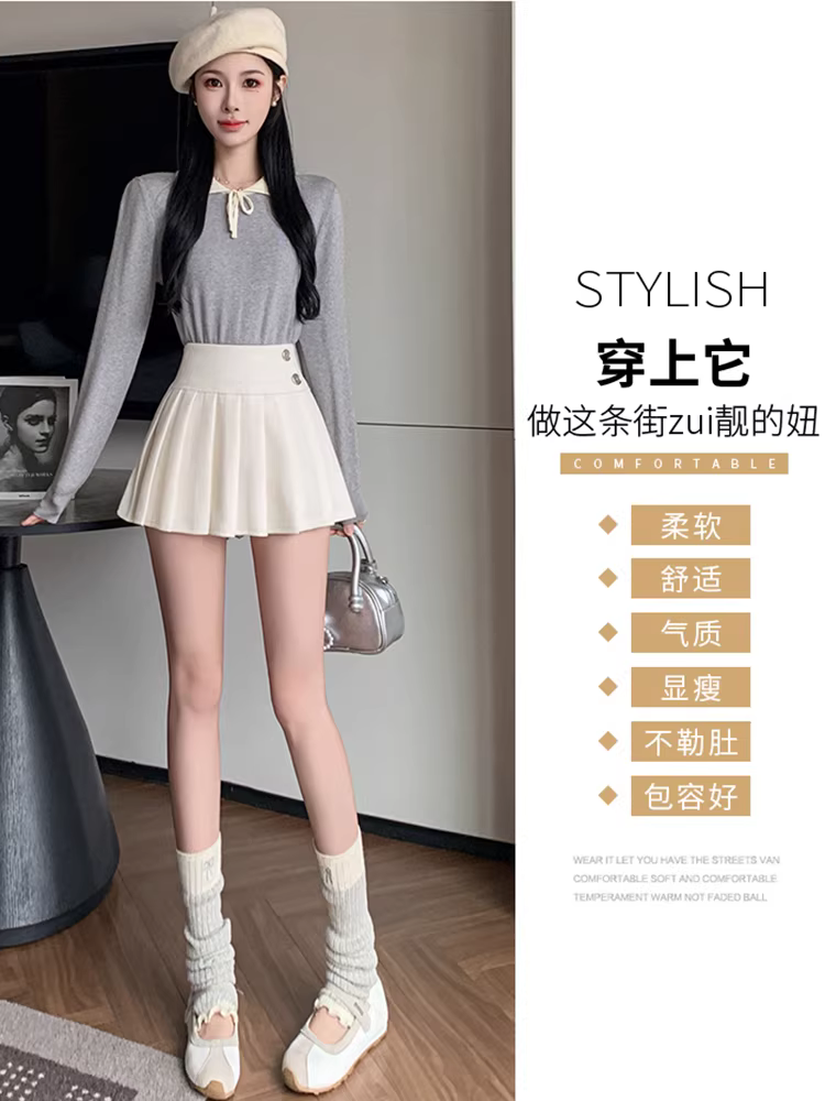 Váy len màu trắng nhạt dành cho nữ, váy len xếp ly mùa thu đông, váy jk, váy rất đẹp, váy mini gợi cảm