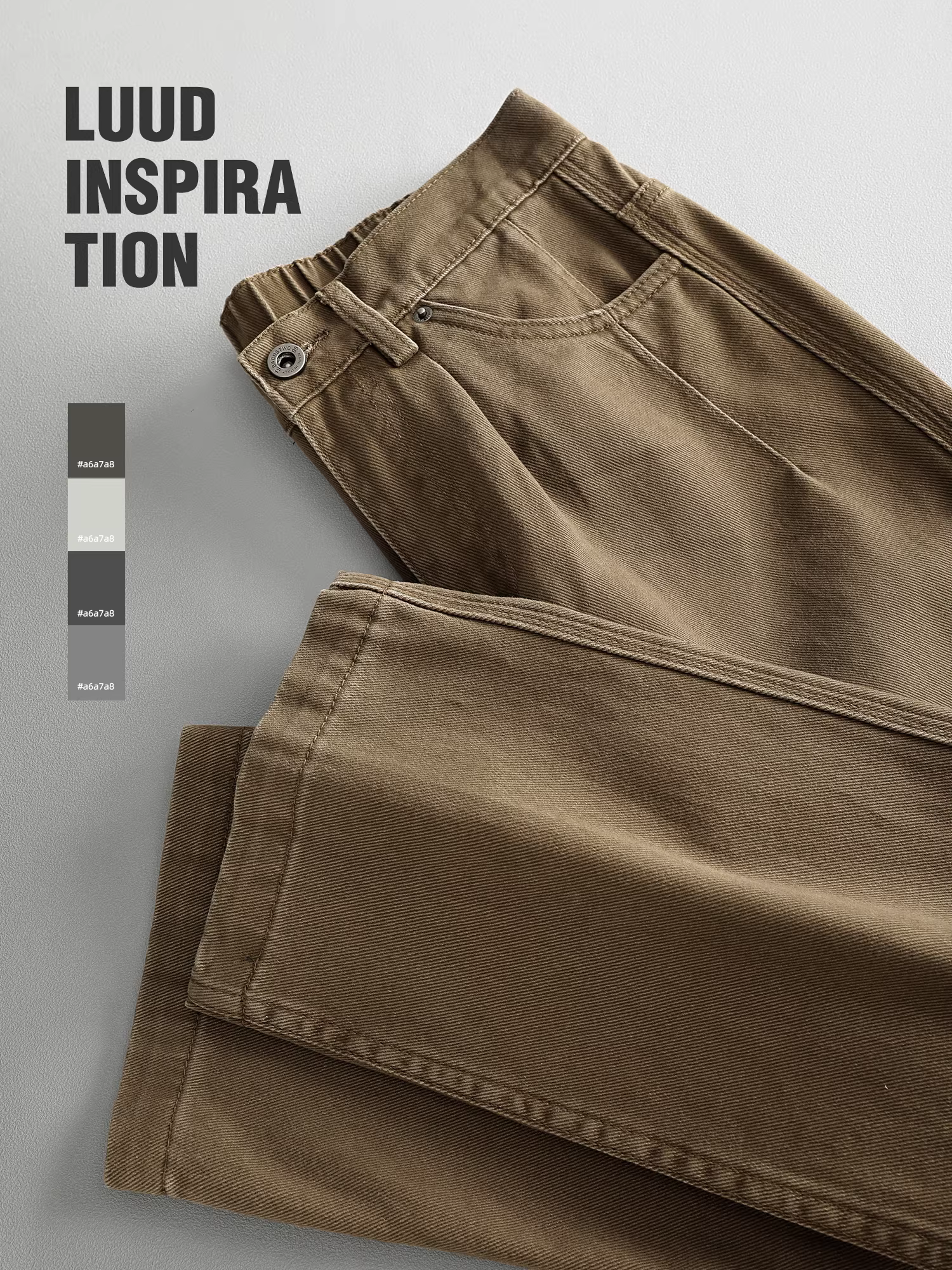 LUUD Quần cotton 100% nguyên chất kiểu vintage dành cho nam, quần ống đứng được giặt và làm cũ theo phong cách mùa thu, quần dài màu trơn hợp thời trang