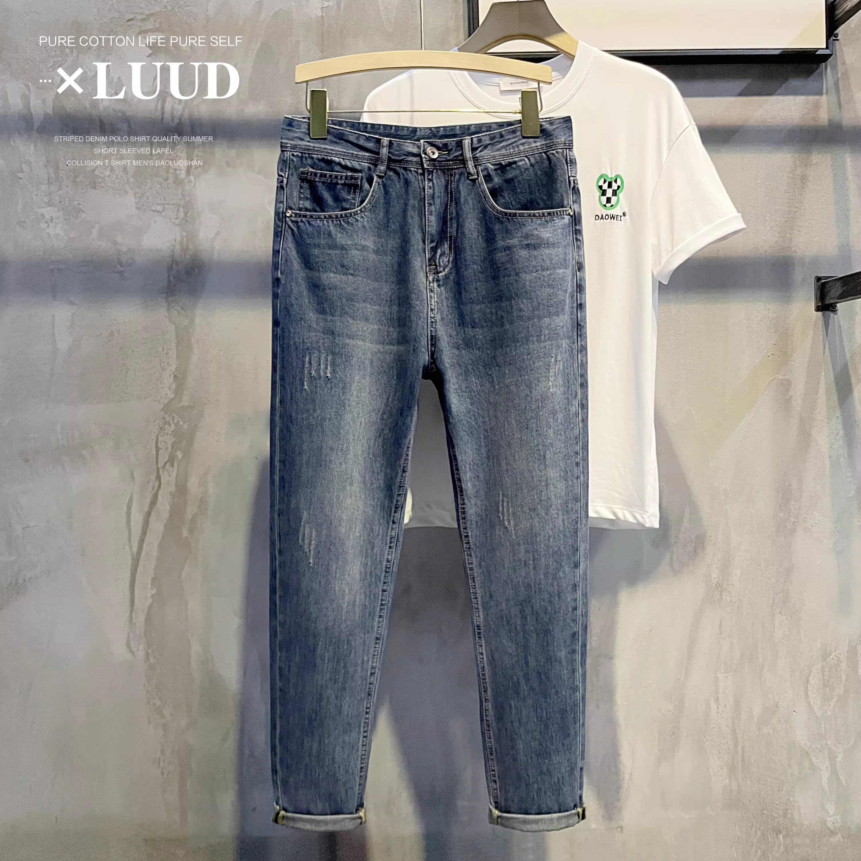 LUUD quần ống đứng đơn giản phong cách retro mới phong cách Hàn Quốc quần jean nam cổ điển độc đáo phong cách cổ điển