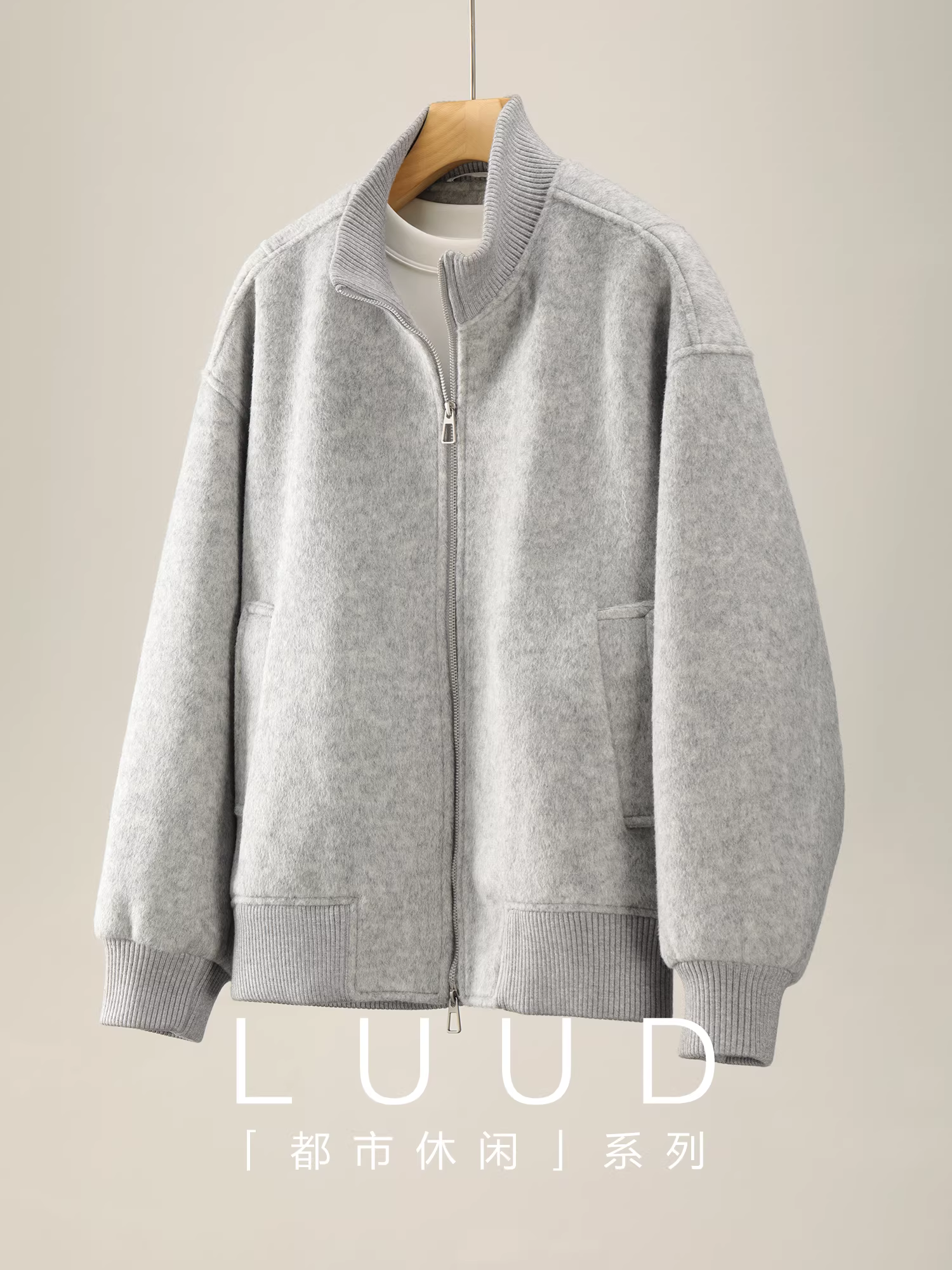 Áo khoác len nam mùa đông LUUD chất liệu len pha ấm áp, chất liệu có vân chải, kiểu dáng tối giản, cổ đứng có gân