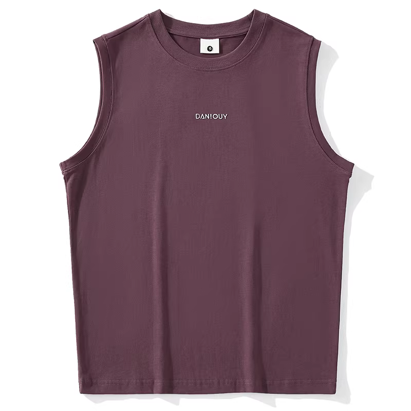 Áo vest không tay LUUD màu tím mận hợp thời trang 100% cotton nguyên chất Áo thun thể thao nam đa năng Áo đa năng