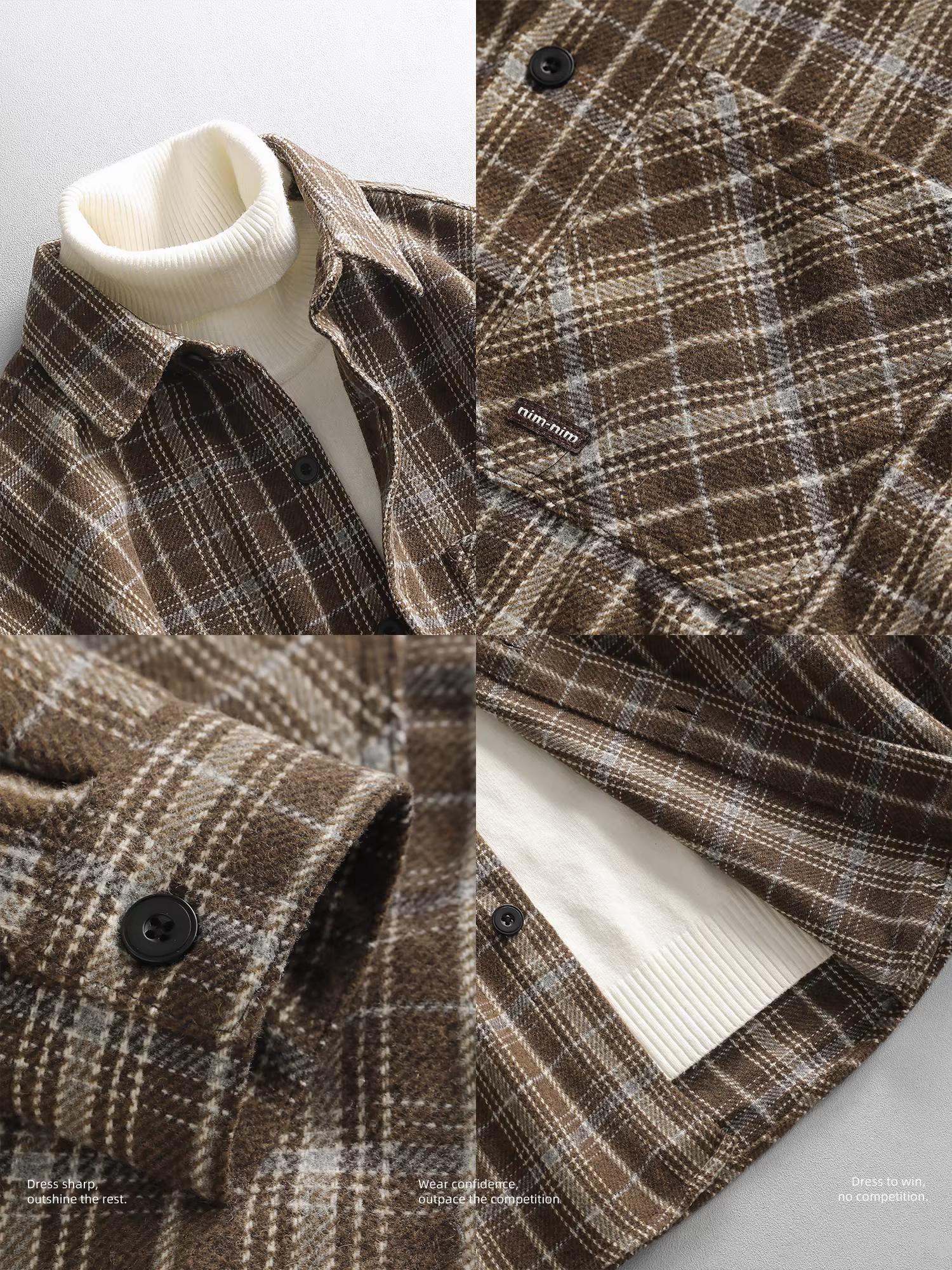 Áo sơ mi kẻ sọc màu chặn màu LUUD dành cho nam, áo sơ mi len dài tay cổ bẻ hợp thời trang mùa đông, áo khoác len nhiều lớp cổ điển.