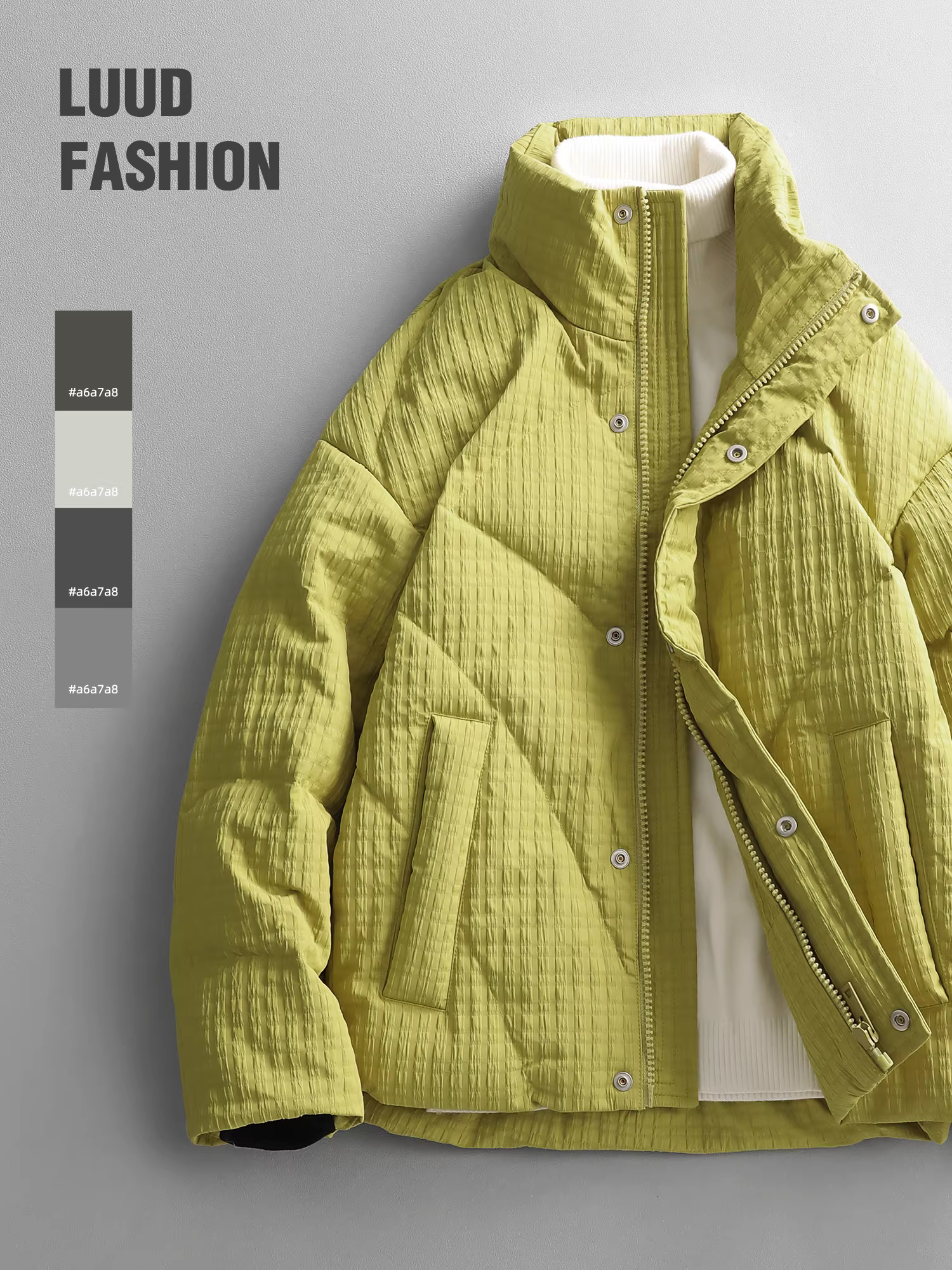 Áo khoác có họa tiết xếp ly hợp thời trang LUUD thời trang mùa đông dành cho nam giới không có mũ trùm đầu cổ đứng áo khoác ấm áp và chống lạnh