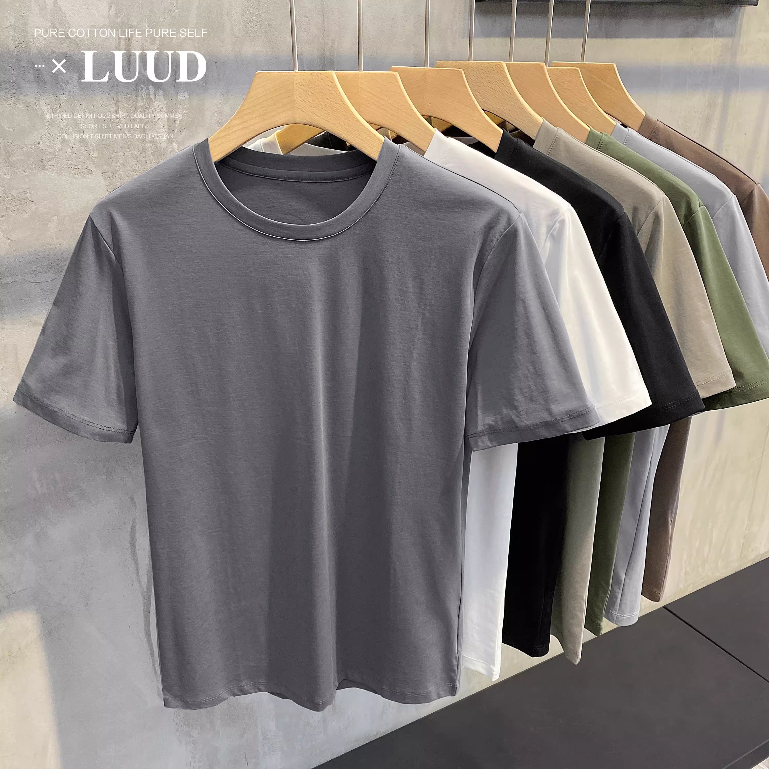 Áo thun cotton lụa băng chất lượng mùa hè LUUD màu trơn phong cách Hàn Quốc, áo thun nam cổ tròn tay ngắn hàng ngày, phong cách giản dị, mát mẻ