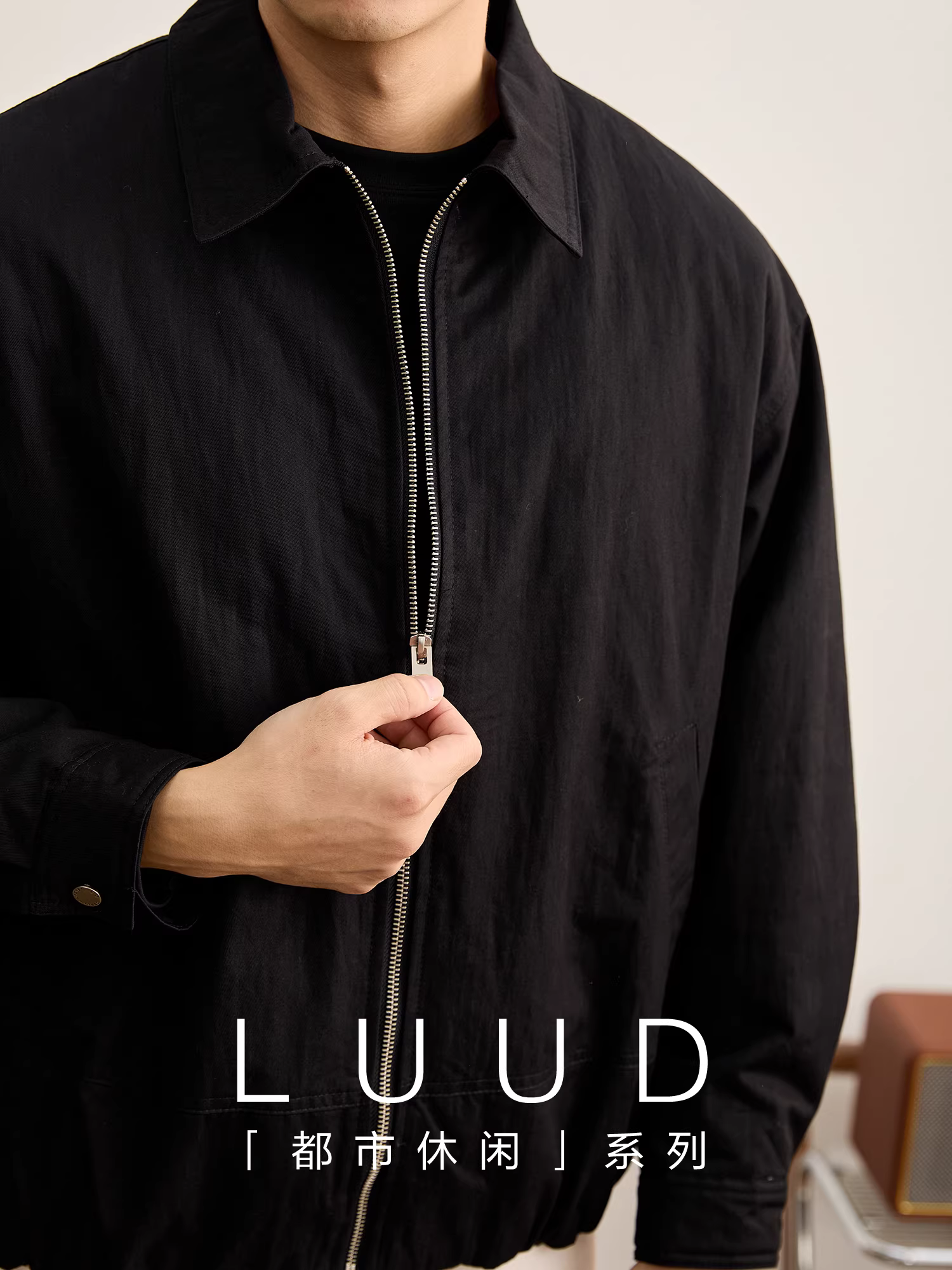 Áo khoác denim nam LUUD thời trang đa năng, có cổ Harrington, lót bông, chống gió, giữ ấm mùa đông