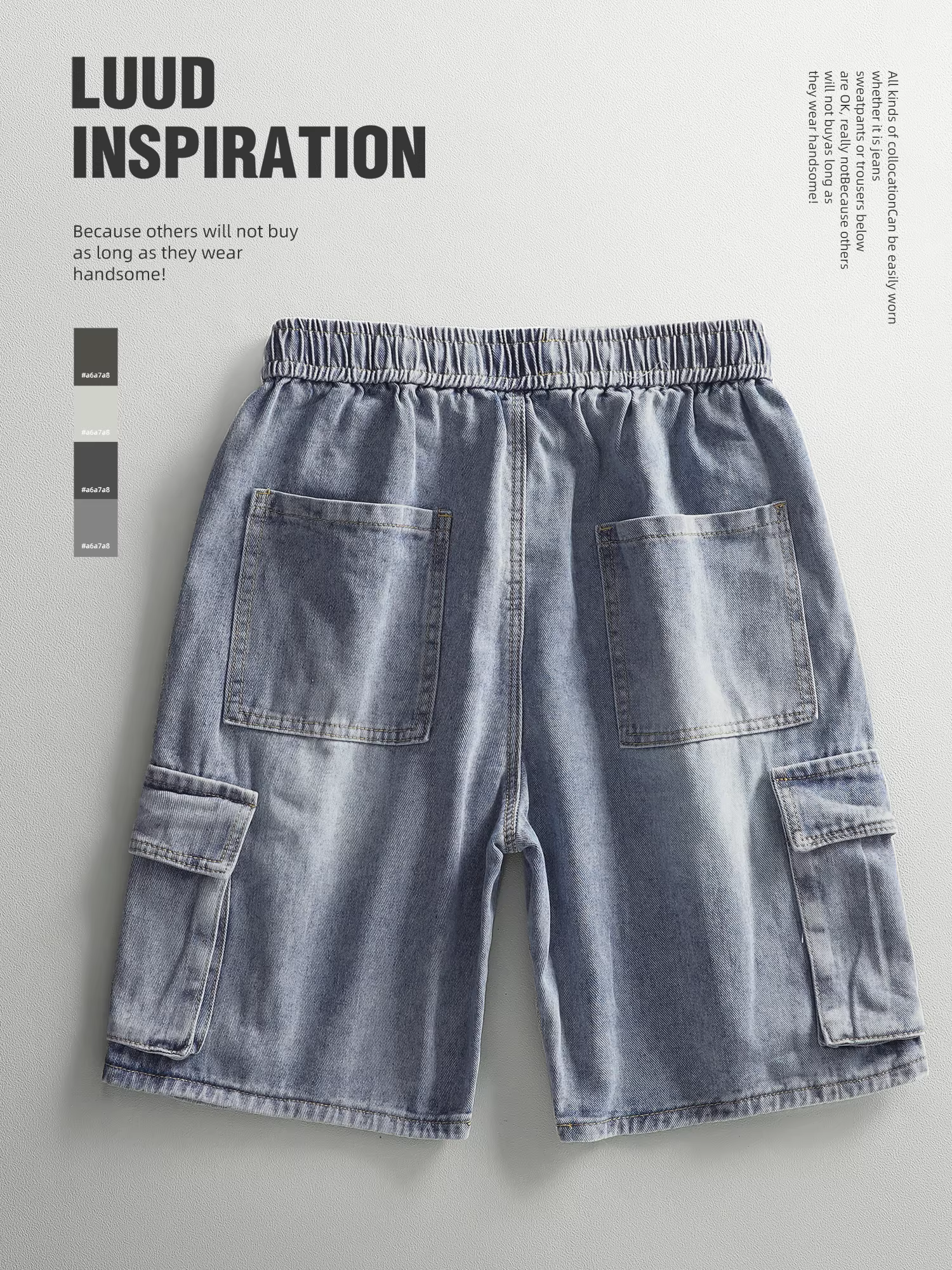 Khuyến mãi đặc biệt: Quần short cargo denim màu vàng nhuộm bùn phong cách đường phố dành cho nam, kiểu dáng cổ điển, màu phai, dài ngang đùi, dáng thẳng, năm túi.