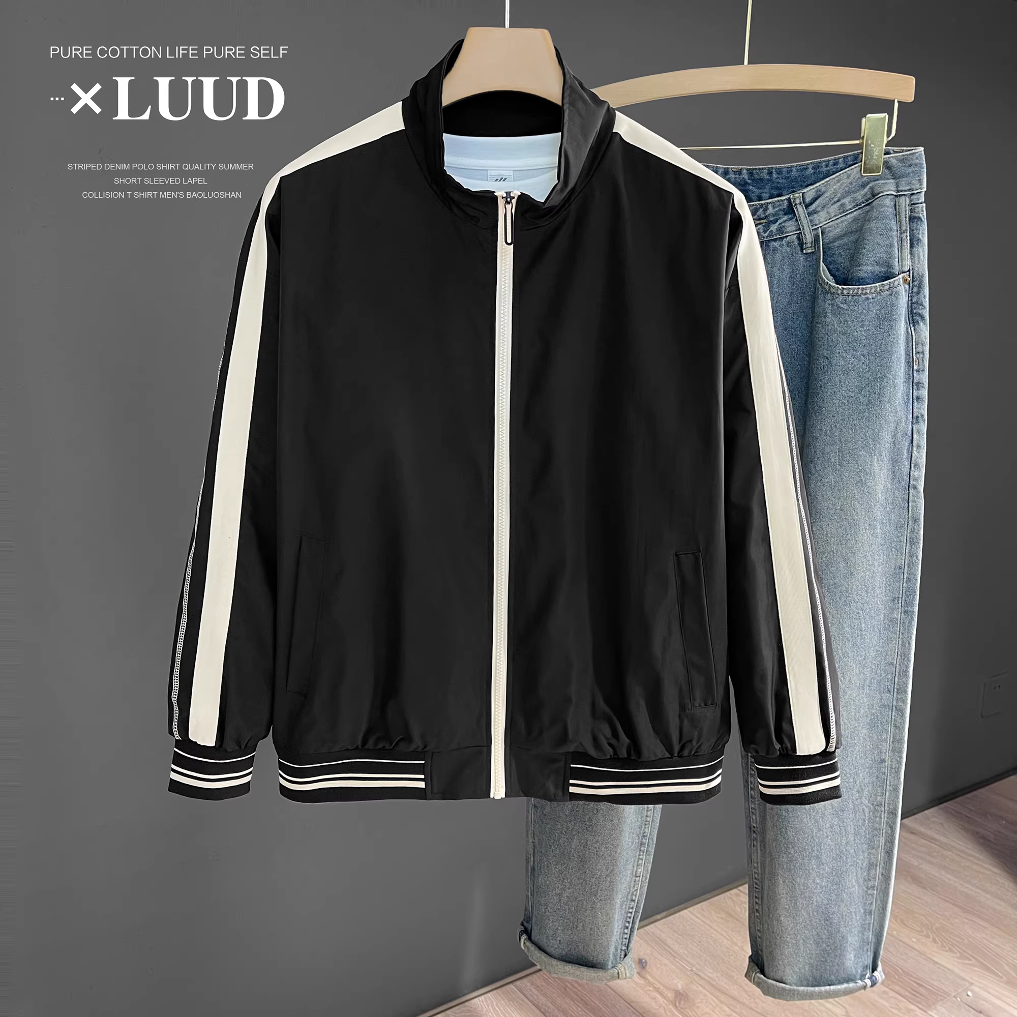 Áo khoác bomber đa năng màu sắc LUUD dành cho giới trẻ, áo khoác dài tay cổ đứng đơn giản và đa năng