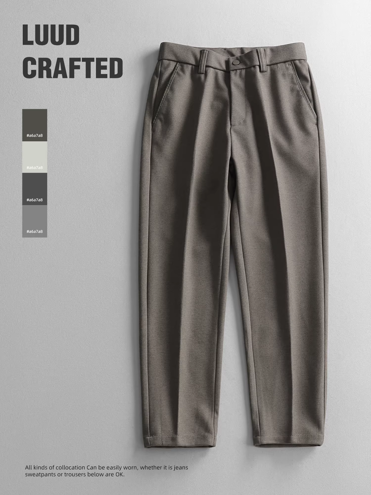 Quần công sở LUUD dành cho nam, quần ống côn lót lông hợp thời trang mùa đông, quần dài nam ấm áp đa năng