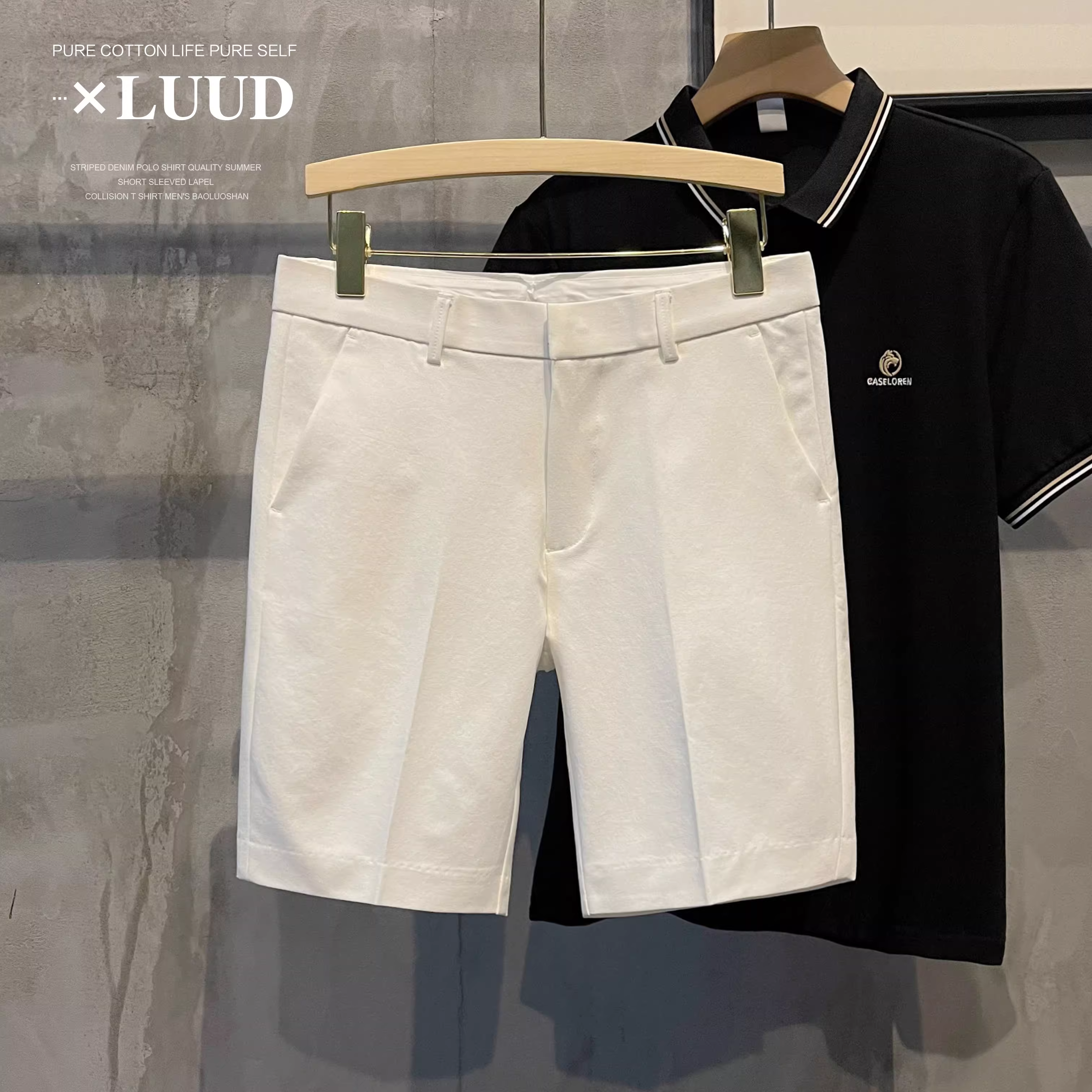 LUUD quần ngắn màu đen trắng phong cách Anh quốc hợp thời trang, quần ôm vừa vặn không cần là ủi, quần đa năng dành cho nam, quần dài vừa phải thoáng khí