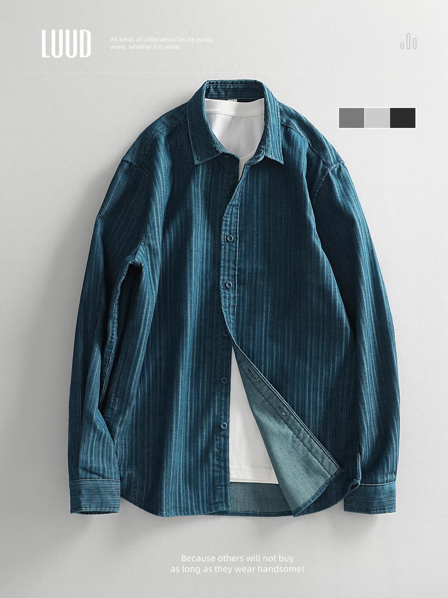 LUUD Thu Mới Thường Ngày Thanh Niên Áo Sơ Mi Vintage Đa Năng Phong Cách Nhật Bản Nghệ Thuật Chải Sọc Dọc Áo Sơ Mi Nam