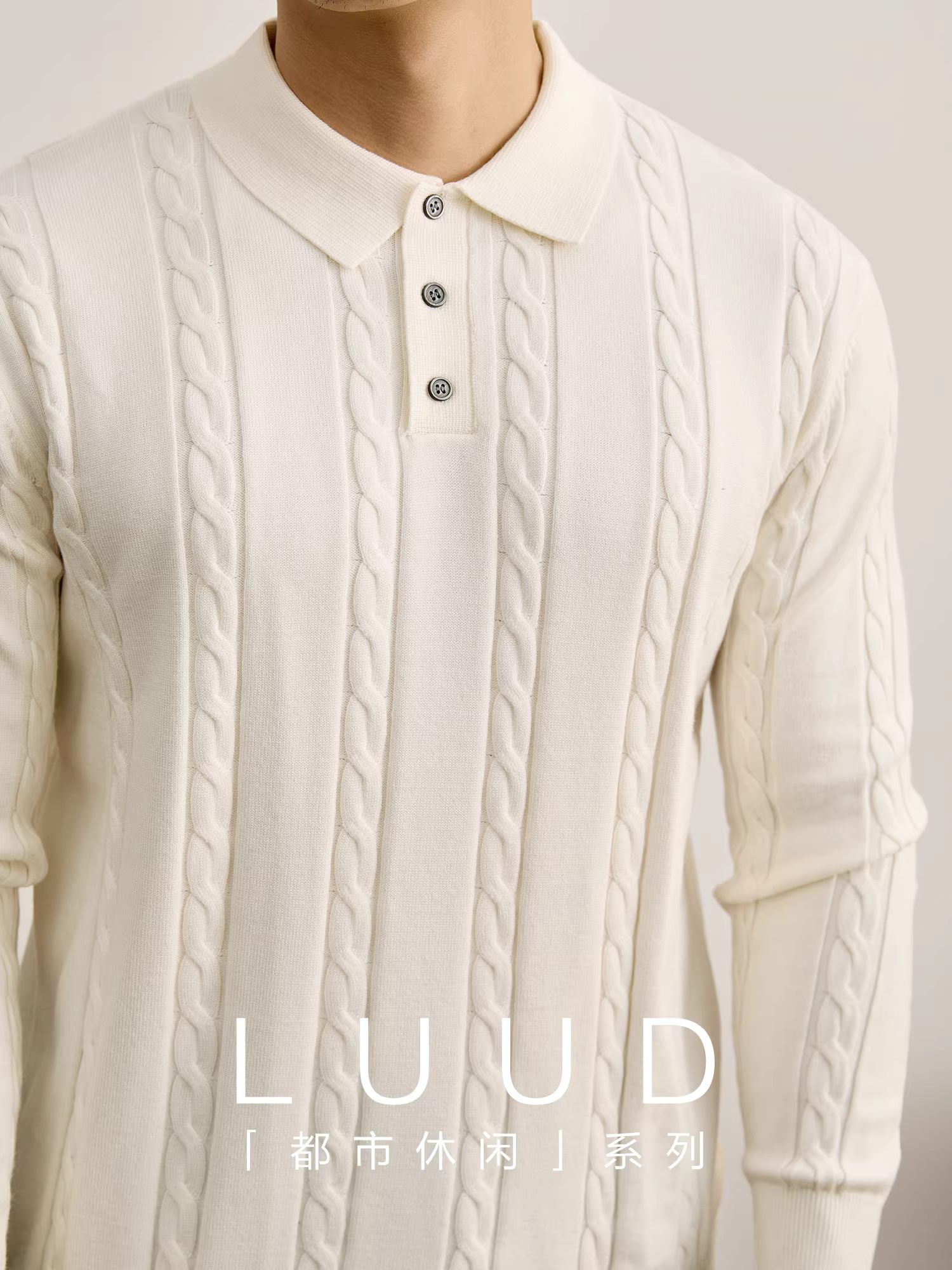 Áo len dệt kim có cổ màu trơn LUUD chất liệu cá tính dành cho nam, mùa thu đông, thoải mái và thân thiện với da, kiểu áo POLO