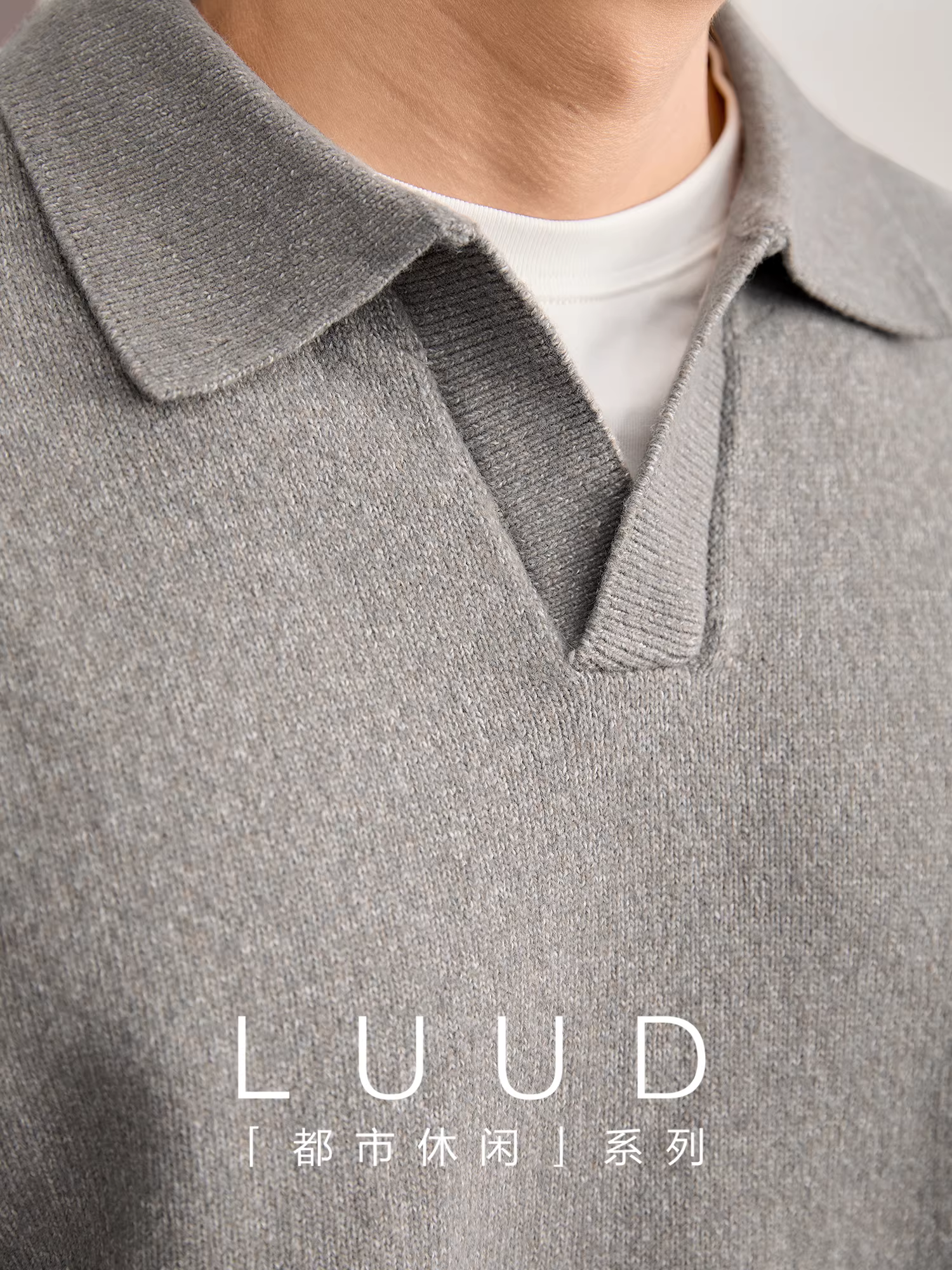 Áo polo dệt kim giả hai mảnh màu xám LUUD dành cho nam, áo len mềm mại và ấm áp mùa thu đông.